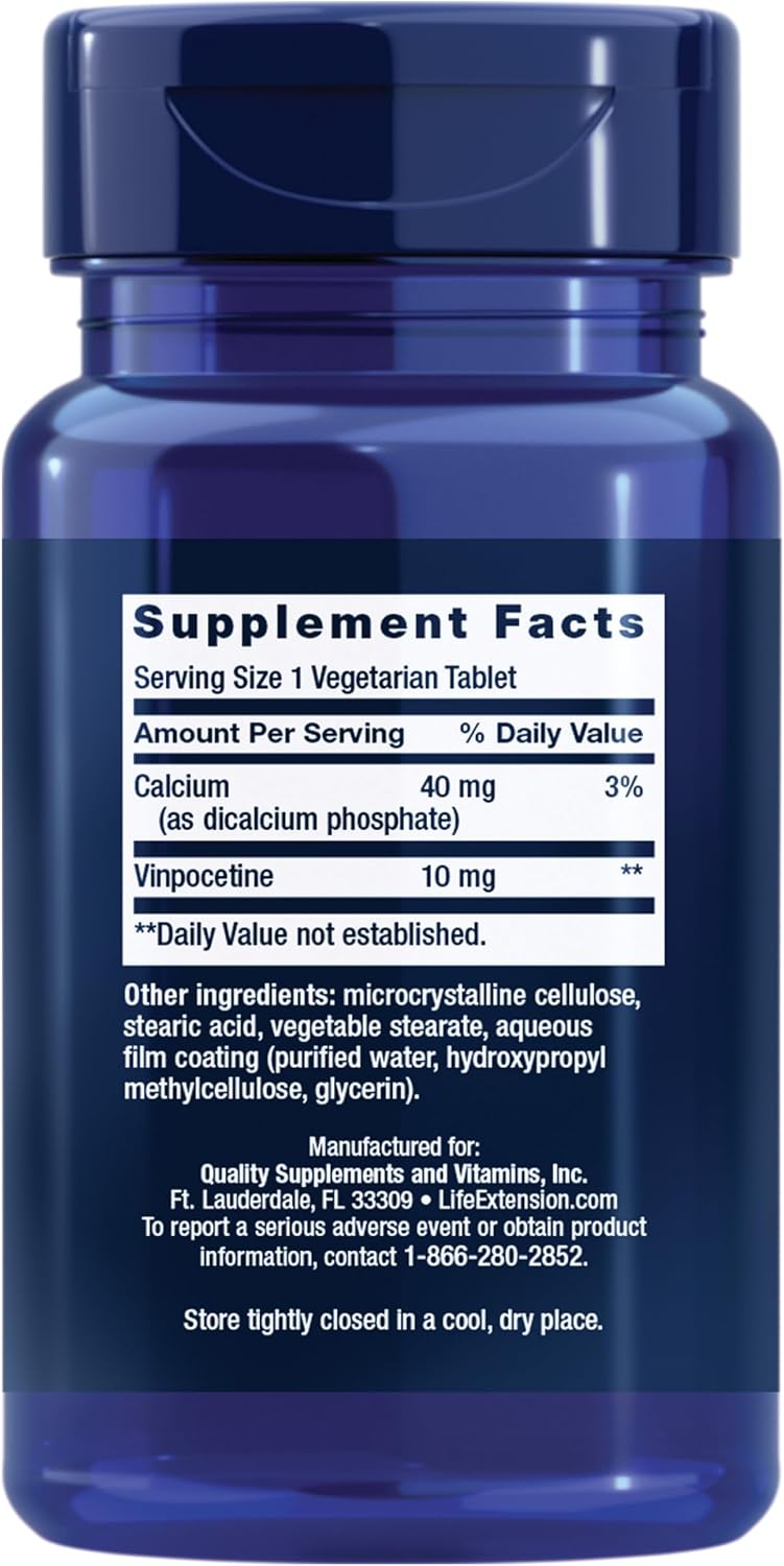 Life Extension Vinpocetine – Brain Health Supplement for Memory and Concentration – 100 Tablets