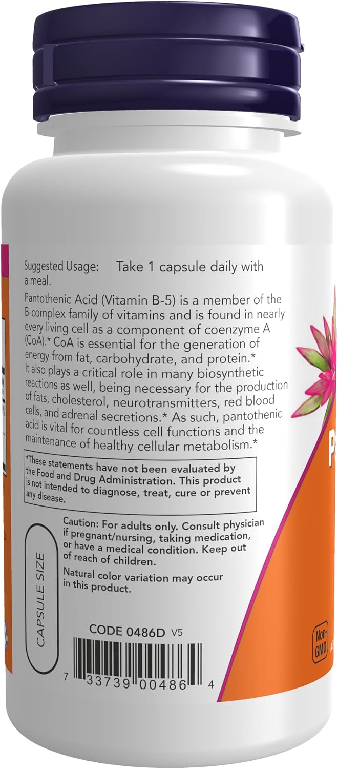 NOW Foods Pantothenic Acid (Vitamin B-5) 500 mg, 100 Capsules