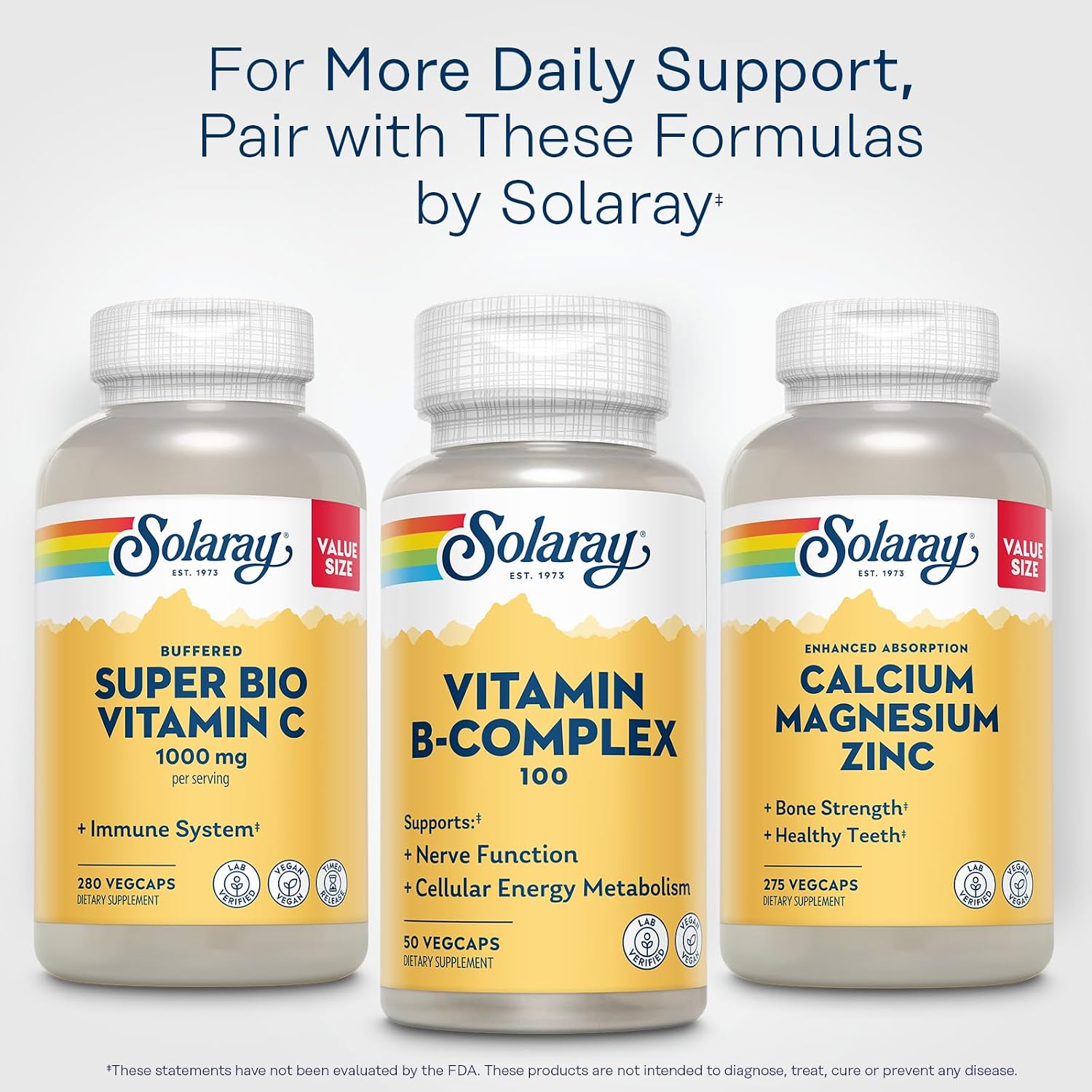 SOLARAY Vitamin B Complex 100mg | All 8 Essential B Vitamins for Energy and Nerve Support | Vegan, 50 Servings