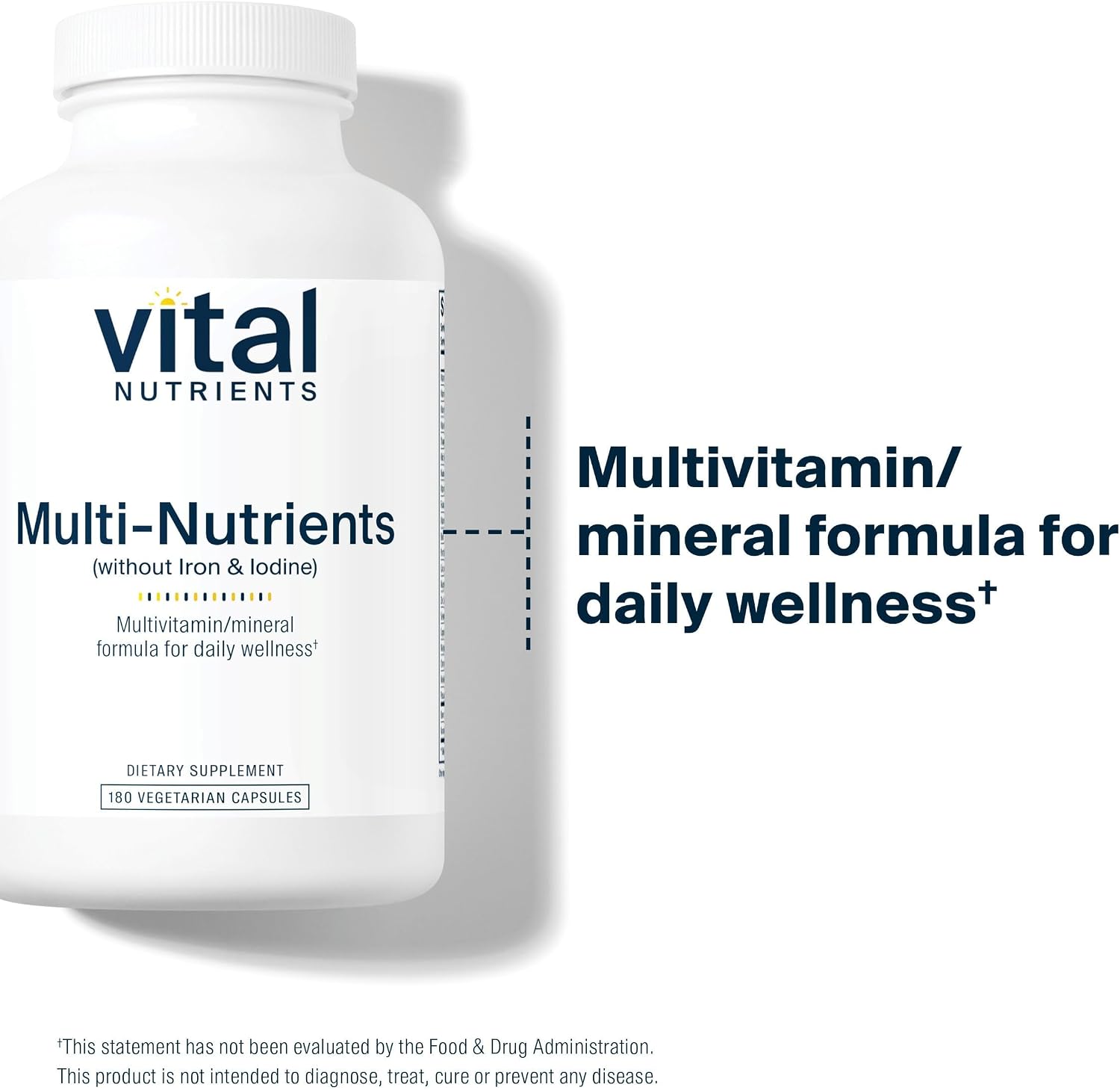 Vital Nutrients Multi-Nutrients (No Iron or Iodine) – Daily Multivitamin and Mineral Formula with Antioxidants – 180 Vegetarian Capsules