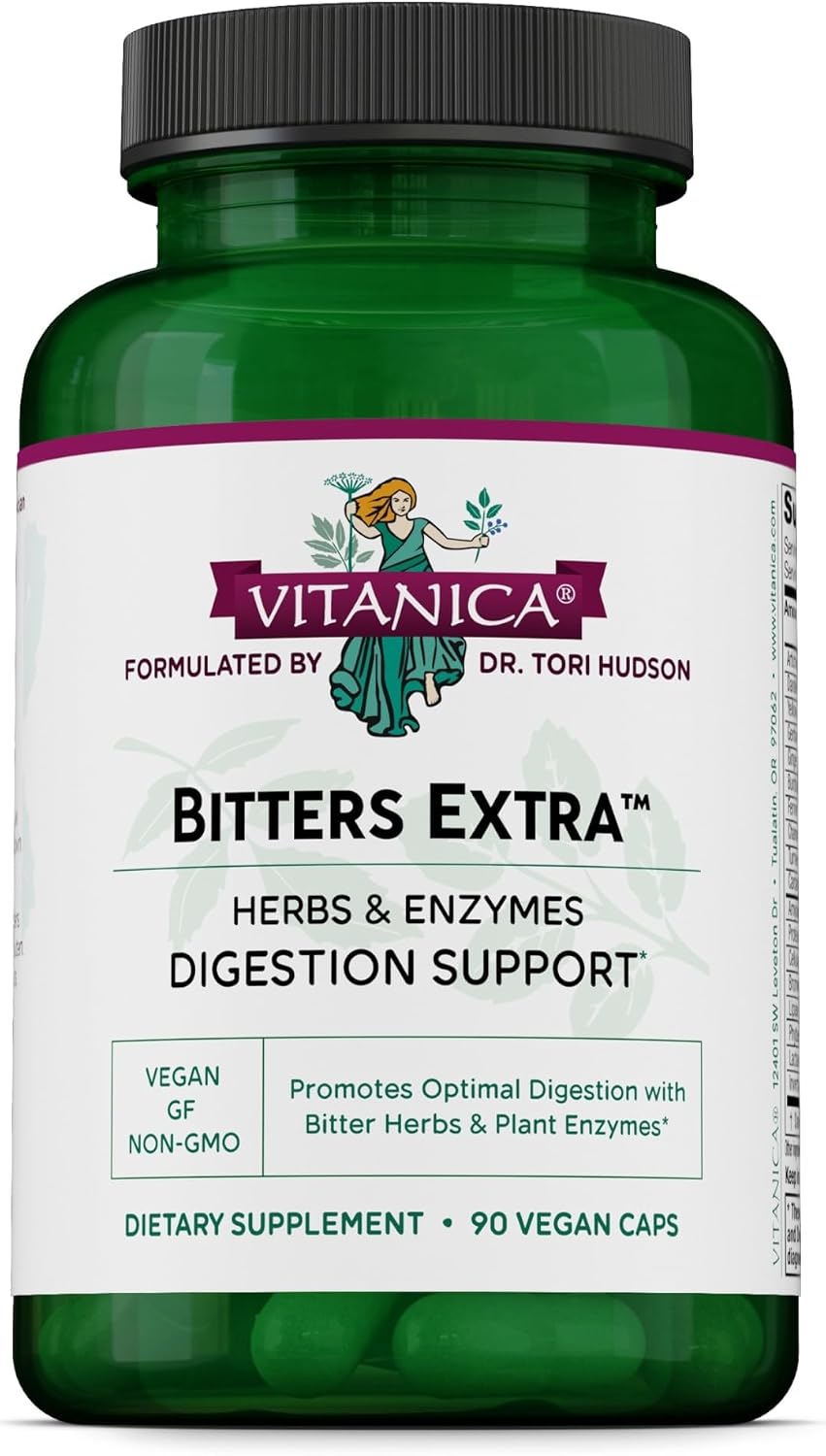 Vitanica Bitters Extra - Digestion Support Supplement with Dandelion Root - Digestive Enzymes & Ginger Root - 90 Capsules