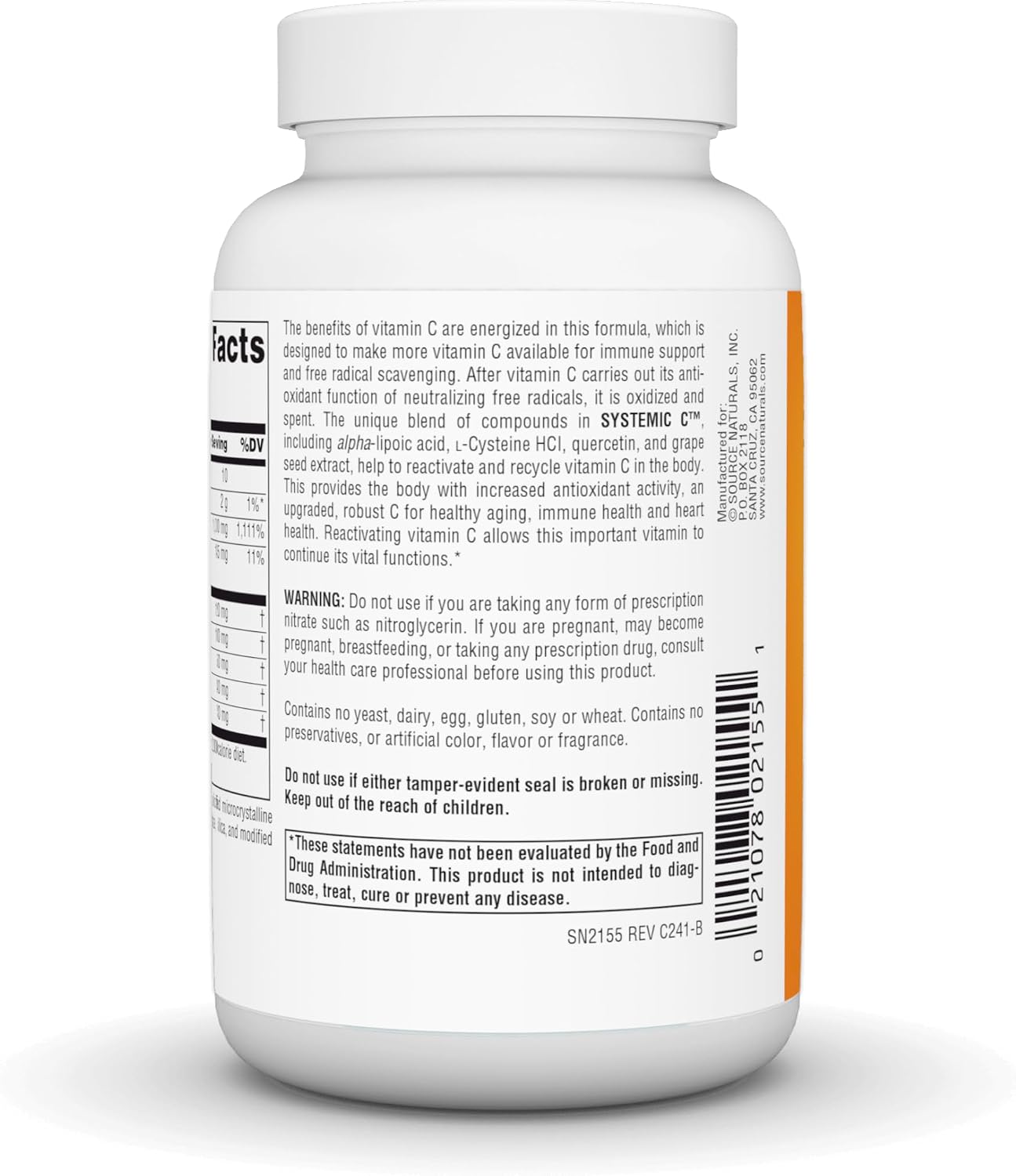 Source Naturals Systemic C, 500 mg – 120 Tablets