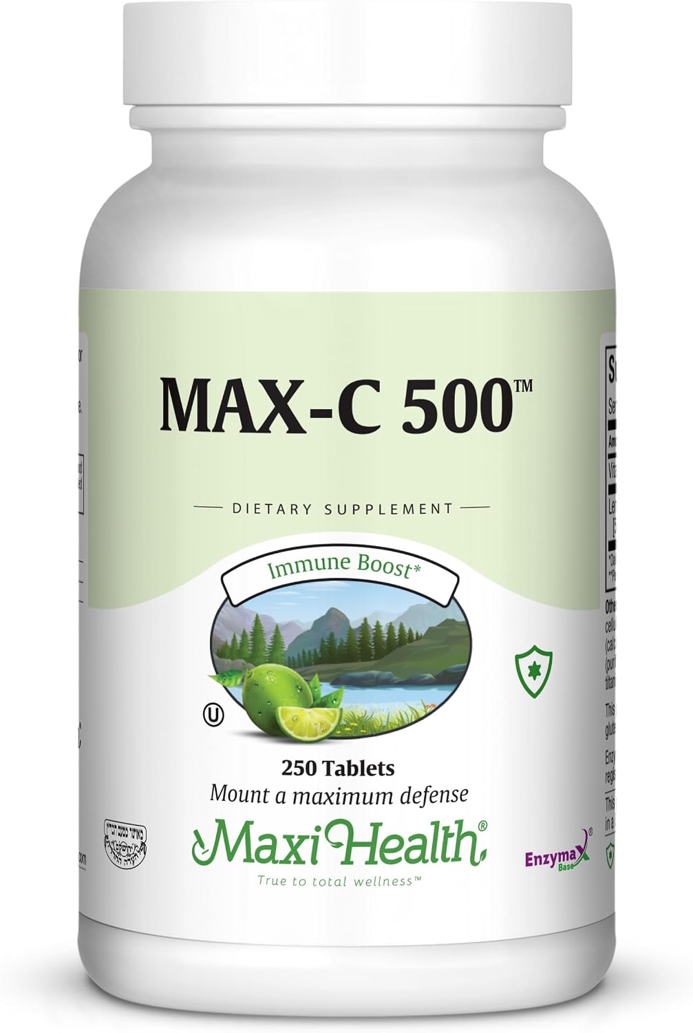 Maxi Health Max-C 500 Vitamin C Supplement – Vitamin C 500 mg with Lemon Bioflavonoids Complex for Immune & Antioxidant Support – Vegan, Kosher – 250 Tablets
