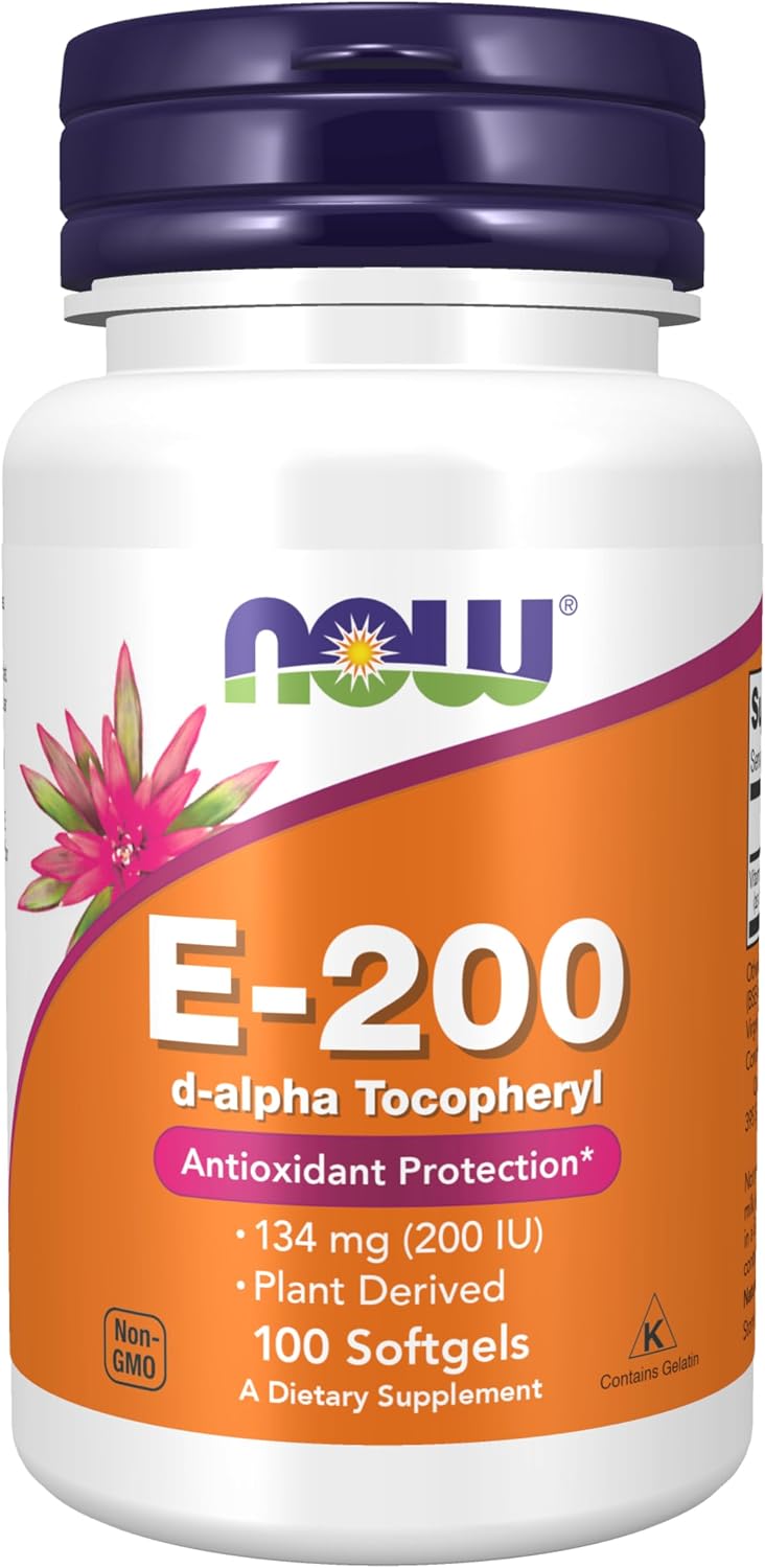 NOW Foods Vitamin E 200 IU (134 mg), Natural D-Alpha Tocopherol, 100 Softgels