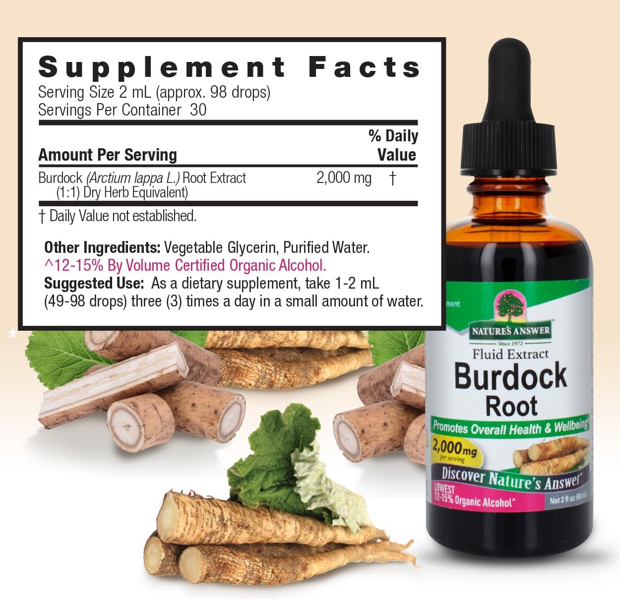 Nature's Answer Burdock Root Herbal Supplement - Super Concentrated, Low Alcohol, Gluten-Free - 2 fl oz (60 mL)