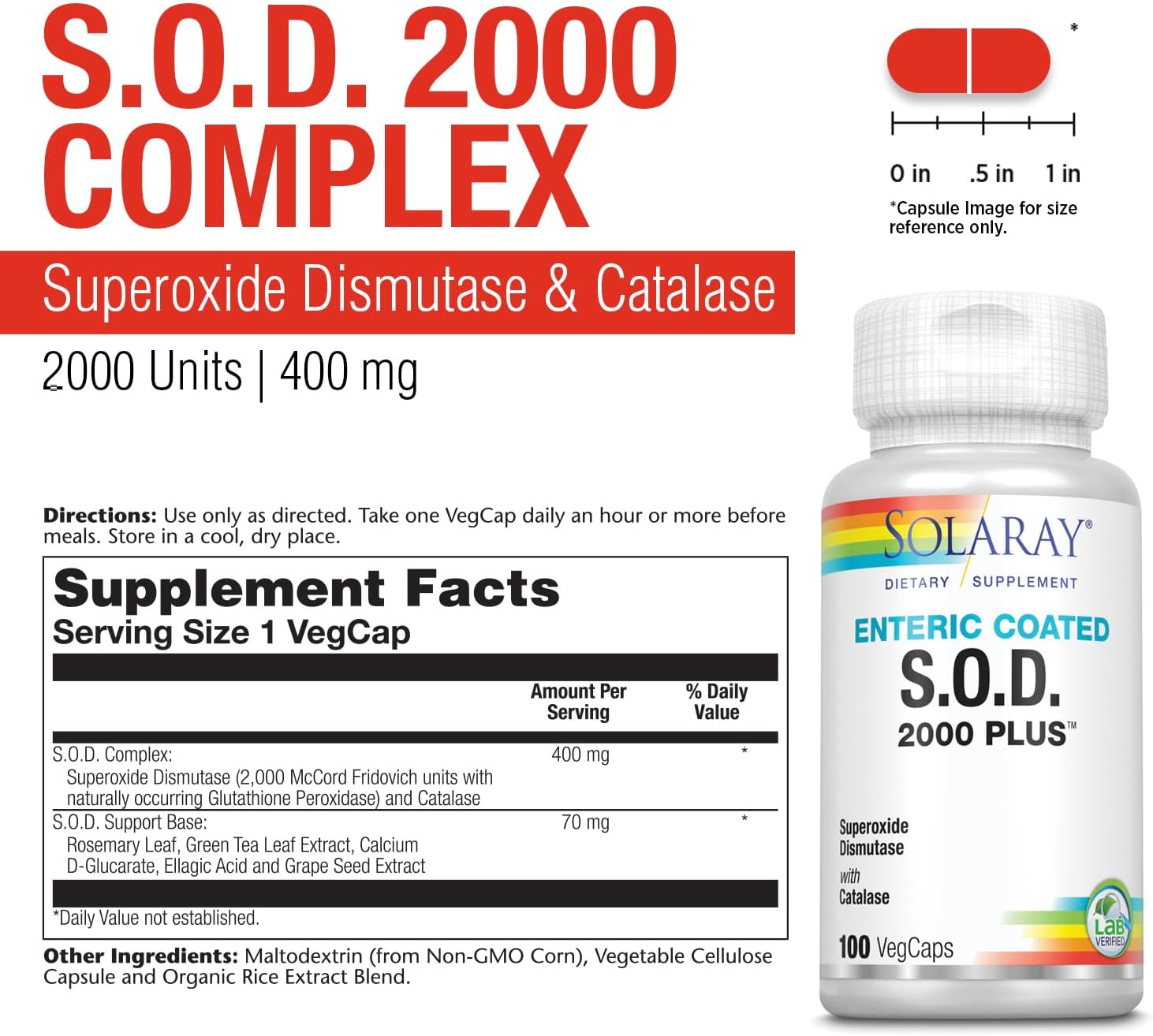 SOLARAY S.O.D. 2000 Plus - Superoxide Dismutase and Catalase Antioxidant Formula with Green Tea, Rosemary, Grape Seed