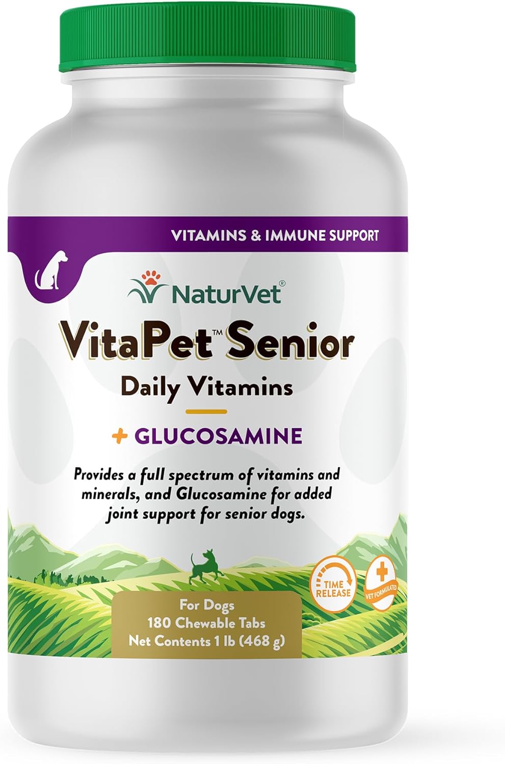 NaturVet VitaPet Senior Daily Vitamins for Senior Dogs – with Glucosamine – 60 Time Release Tablets