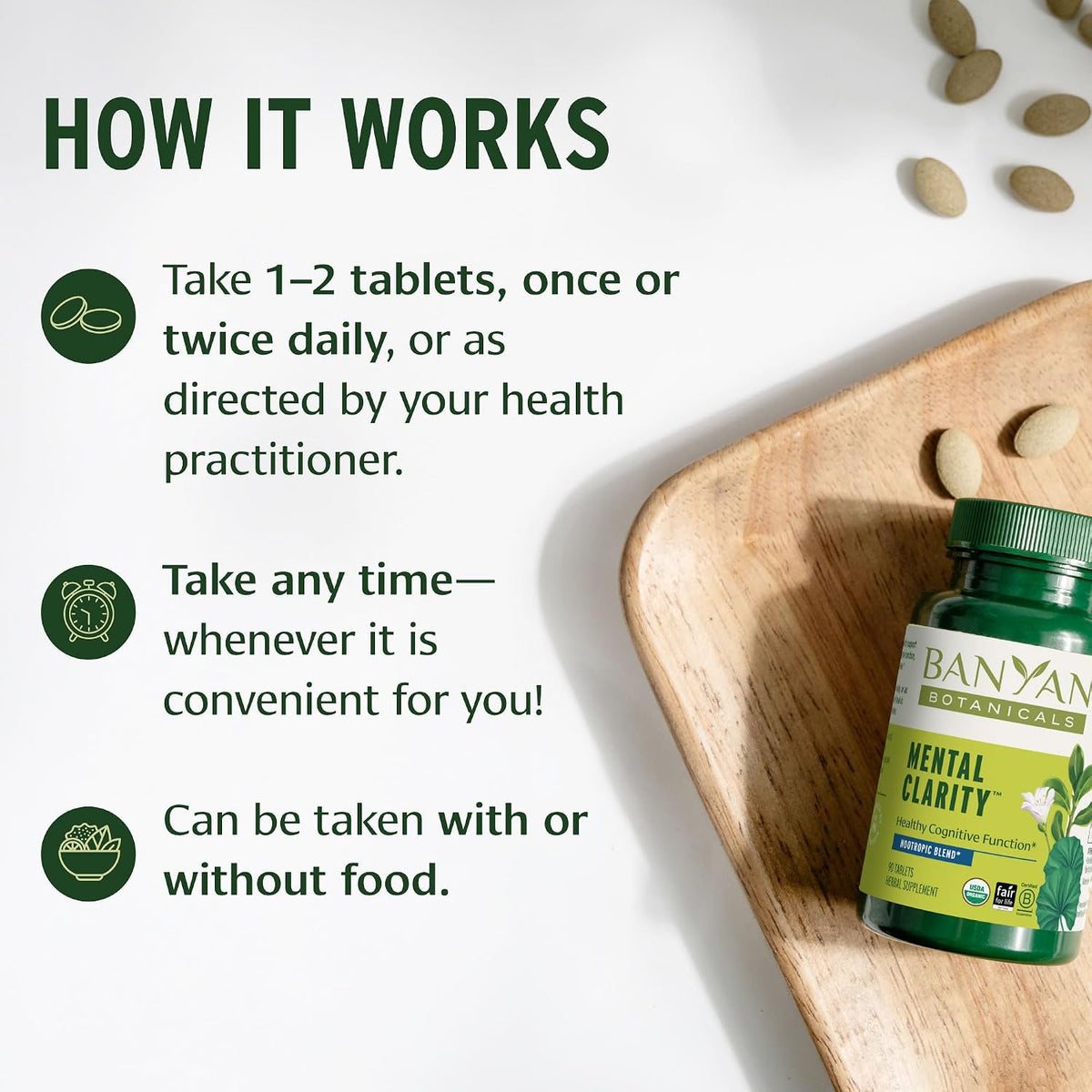 Banyan Botanicals Organic Mental Clarity – Herbal Support for Alertness & Focus – 90 Tablets - görsel 3
