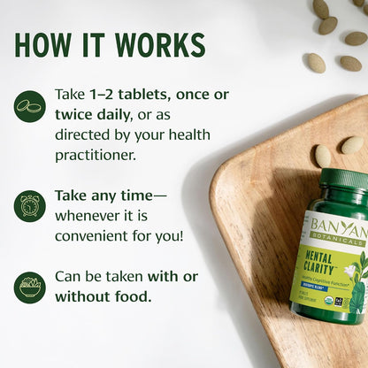 Banyan Botanicals Organic Mental Clarity – Herbal Support for Alertness & Focus – 90 Tablets