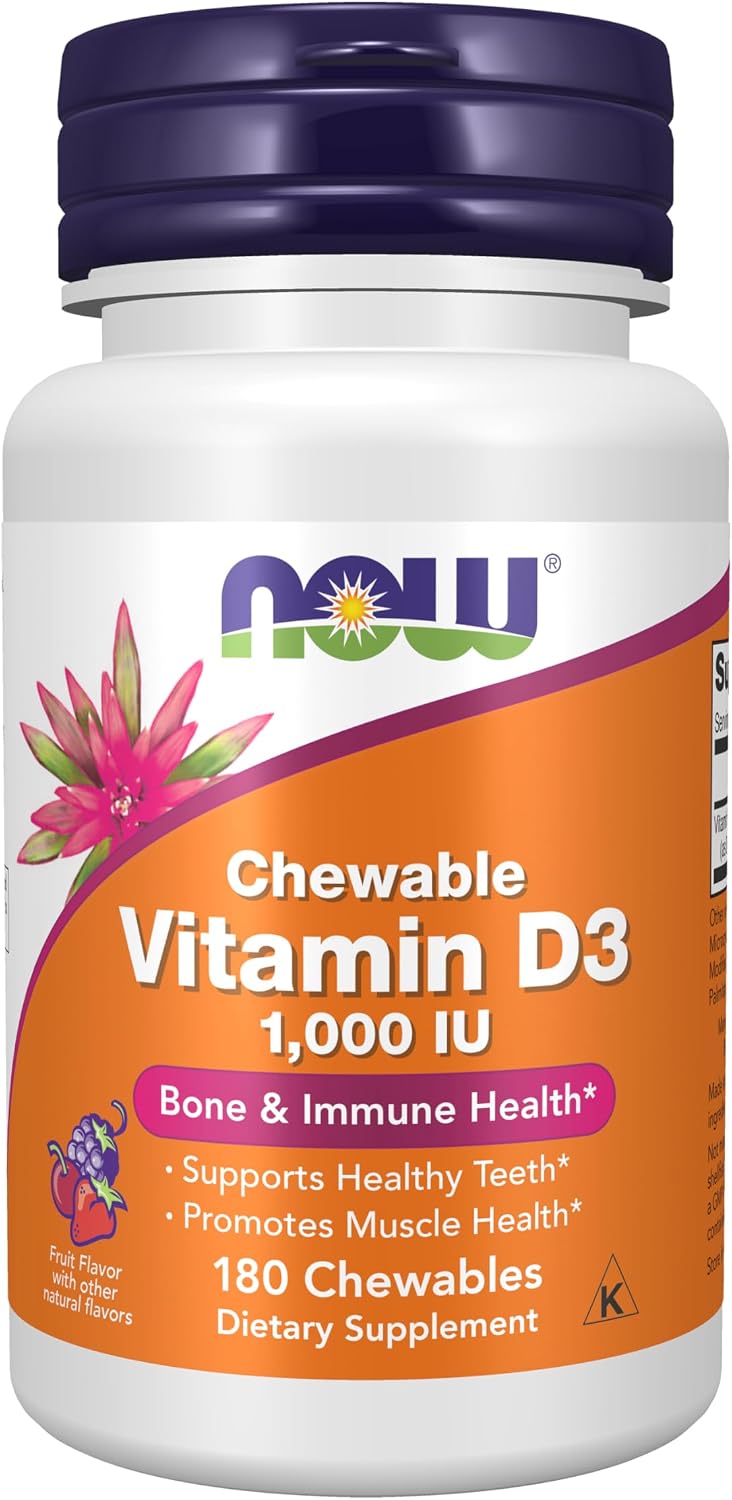 NOW Foods Supplements, Vitamin D-3 1,000 IU, Natural Fruit Flavour, Structural Support*, 180 Chewables