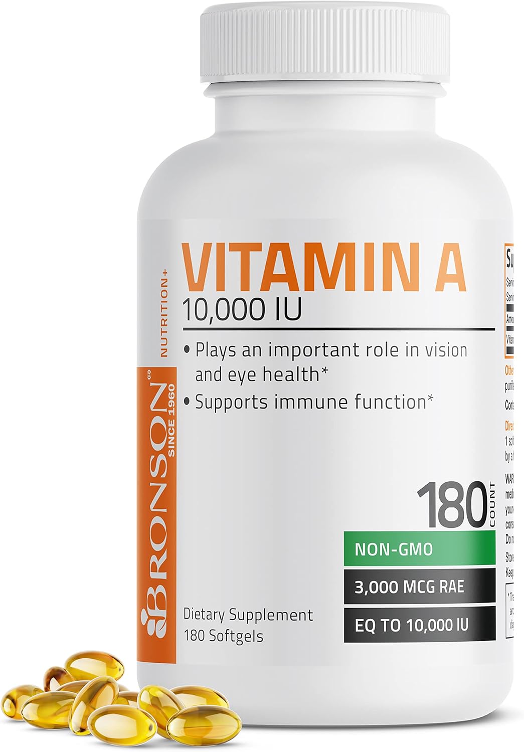 Bronson Vitamin A 10,000 IU – Premium Non-GMO Formula, 250 Softgels