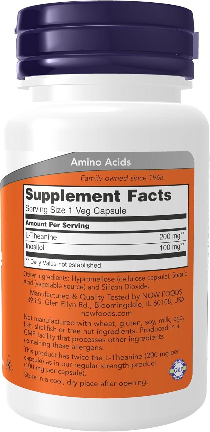 NOW Foods L-Theanine 200 mg with Inositol, 60 Veg Capsules