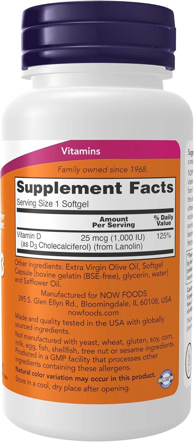 NOW Foods Vitamin D-3 1,000 IU, High Potency, 360 Softgels