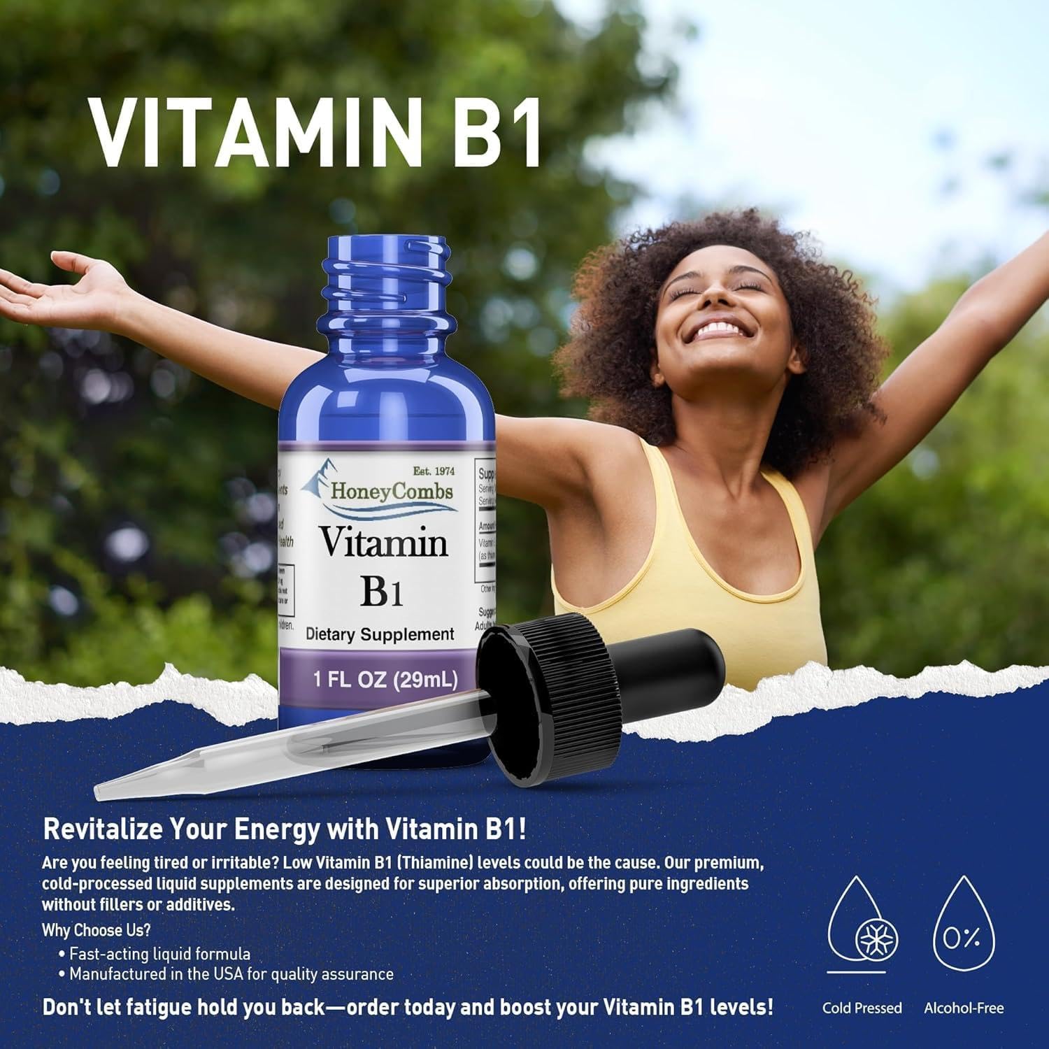 Vitamin B1 (Thiamine) Drops - High Potency Liquid - Vegan, Alcohol-Free, Non-GMO - Supports Energy, Digestion & Nervous System, 30 mL