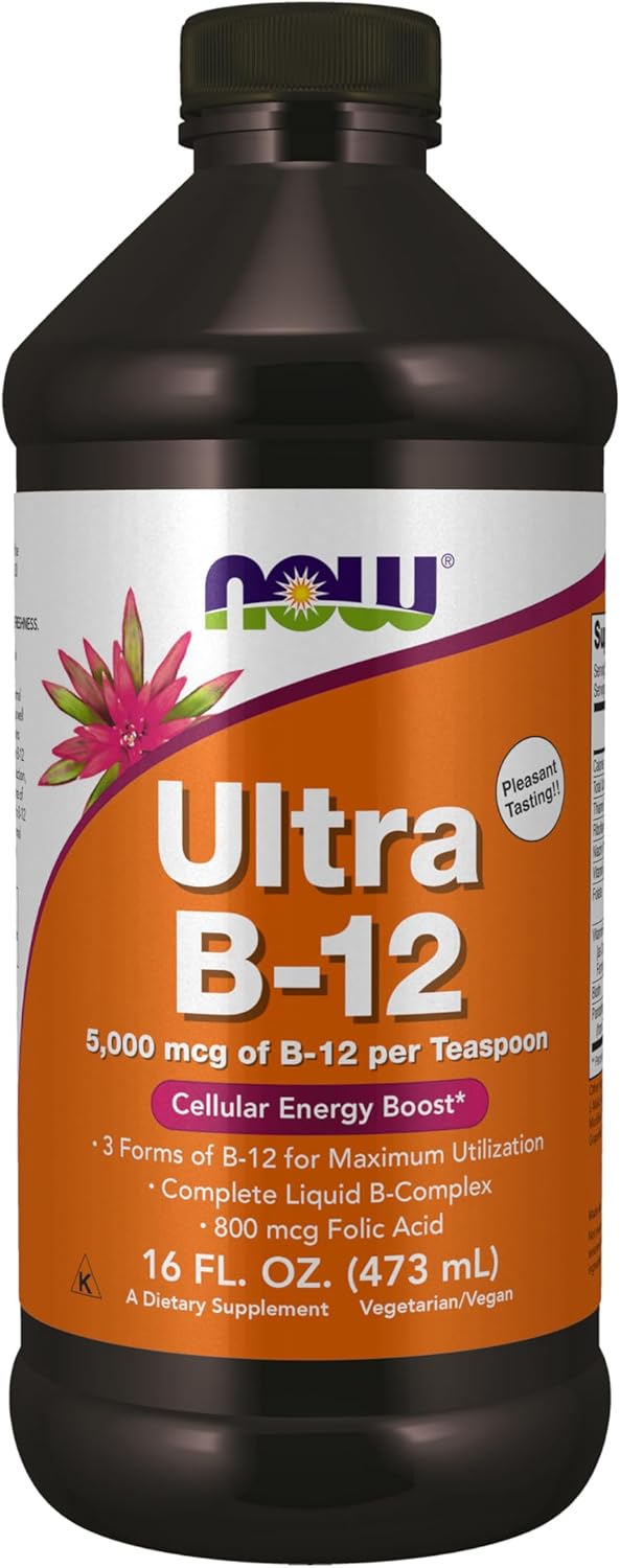 NOW Foods Ultra B-12 Liquid – 5,000 mcg B-12 with 800 mcg Folic Acid, 473 mL