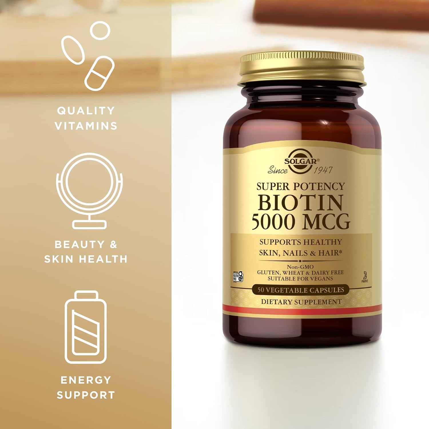 Solgar Biotin 5000 mcg - 100 Vegetable Capsules - Supports Skin, Nails and Hair