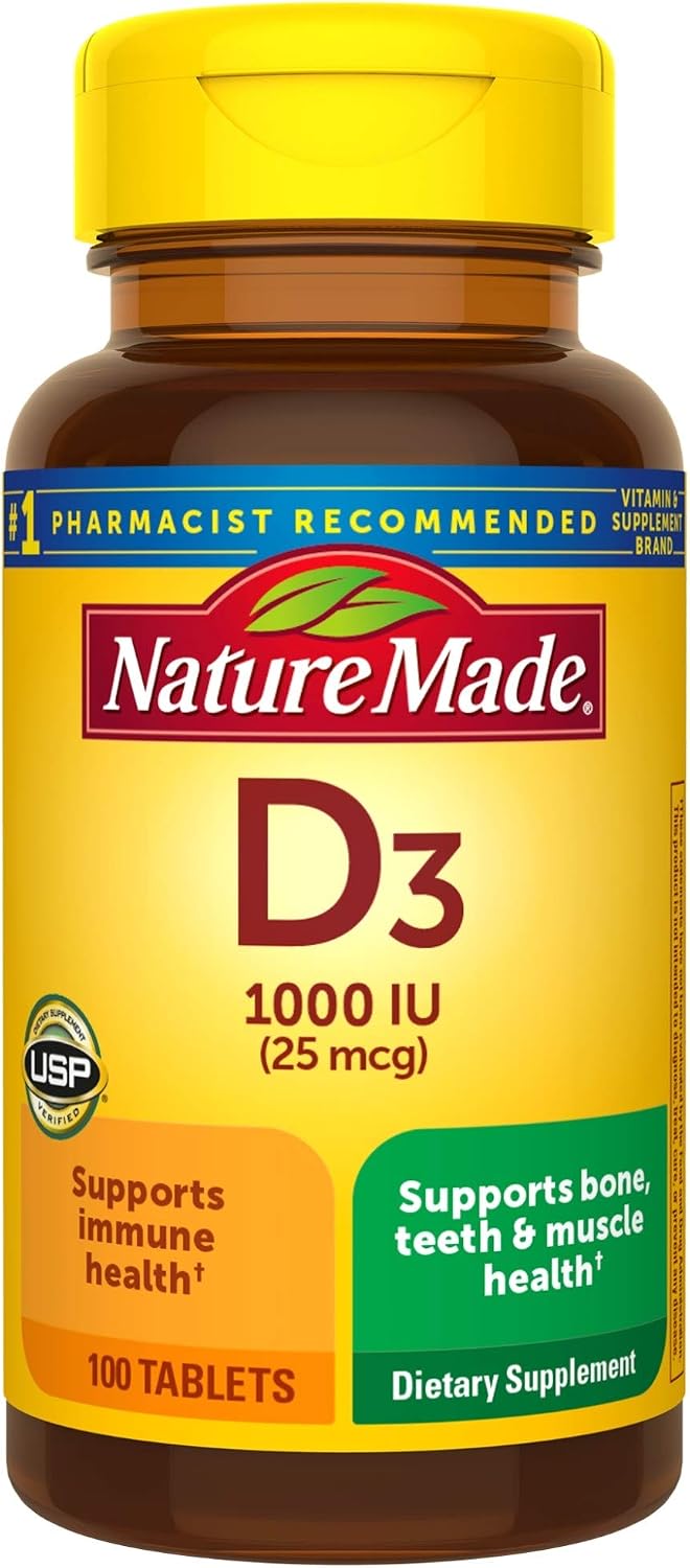 Nature Made Vitamin D3 1000 IU (25 mcg), Vitamin D Supplement for Bone, Teeth, Muscle and Immune Health Support, 300 Tablets, 300-Day Supply