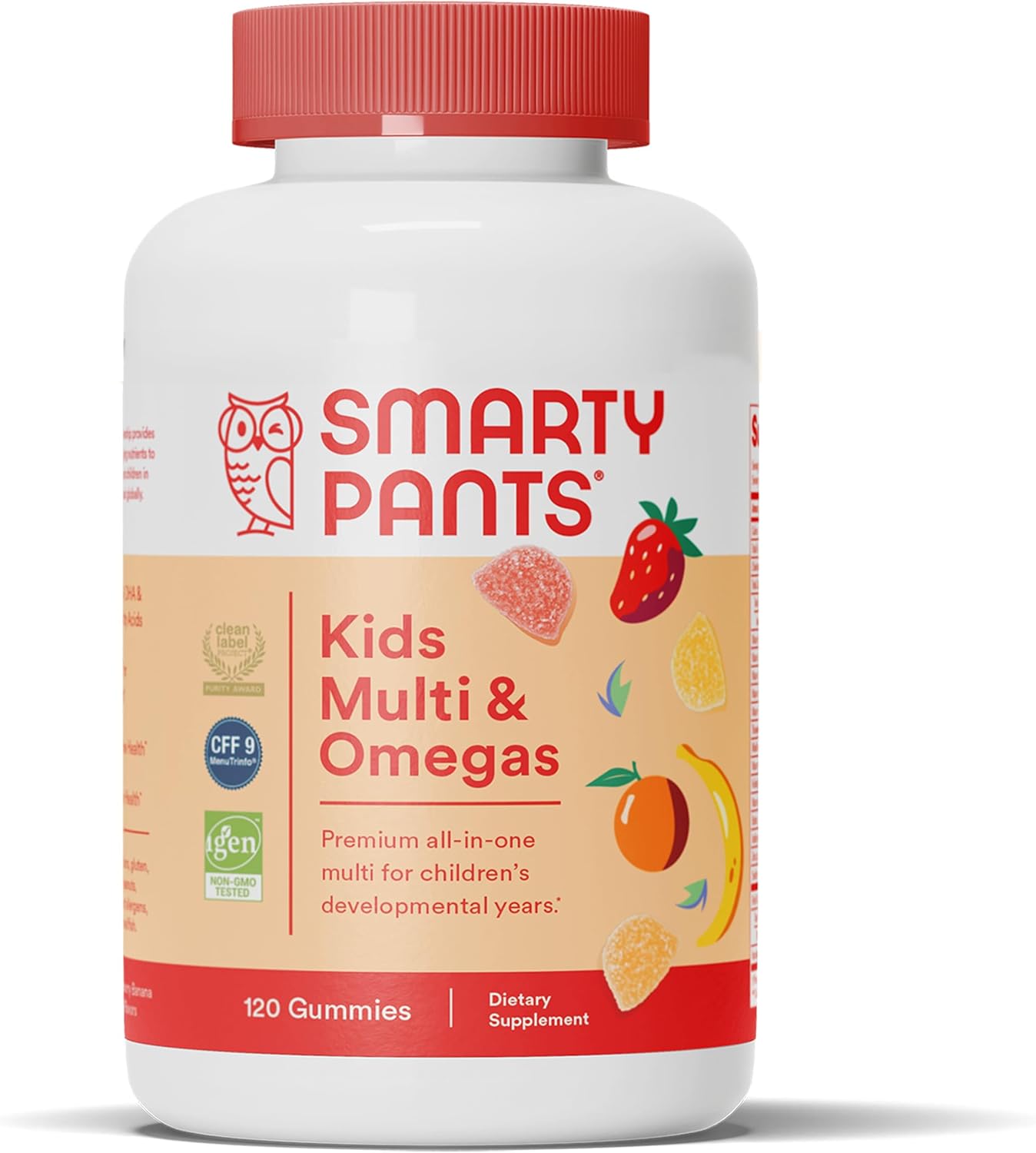 SmartyPants Kids Multivitamin Gummies with Omega 3 Fish Oil, Vitamin D3, C, B12, B6, A, K & Zinc for Immune Support, Biotin, Gluten Free, Natural Fruit Flavors, 120 Count
