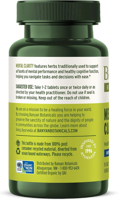 Banyan Botanicals Organic Mental Clarity – Herbal Support for Alertness & Focus – 90 Tablets