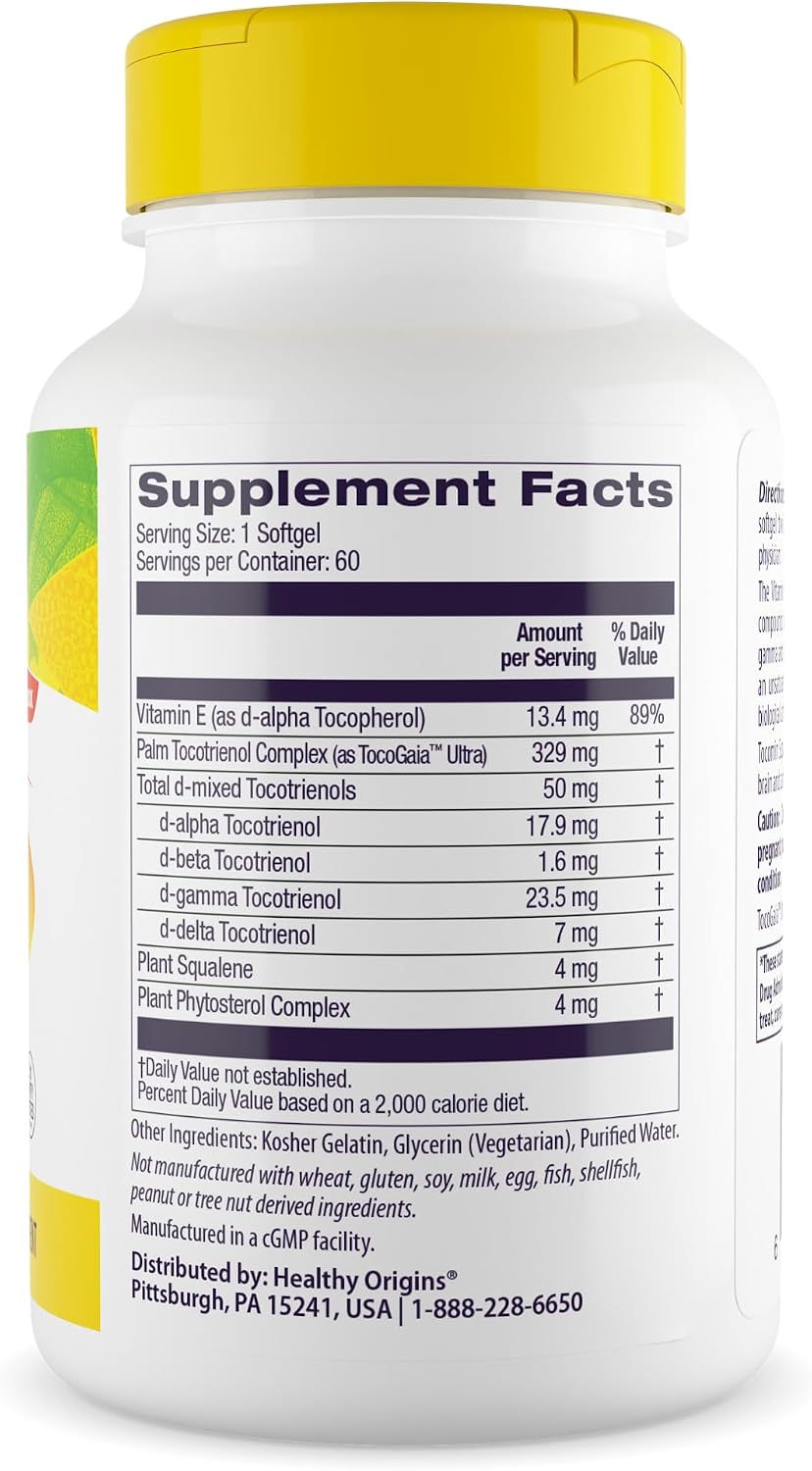 Healthy Origins Tocomin SupraBio (Tocotrienols), 50 mg - Vitamin E Supplement for Heart and Skin Health, 60 Softgels
