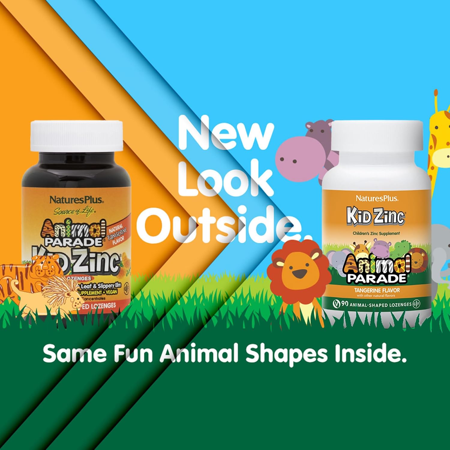 NaturesPlus Animal Parade KidZinc - Organically Chelated Zinc - Tangerine Flavour - 90 Animal-Shaped Lozenges