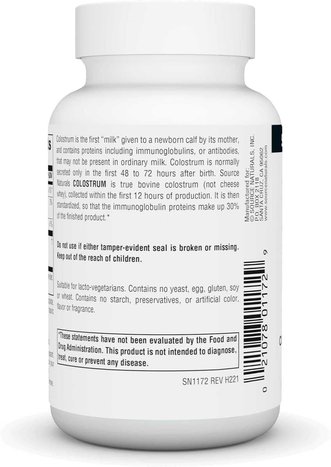 Source Naturals Colostrum, Standardized to 30% Immunoglobulins, 60 Tablets