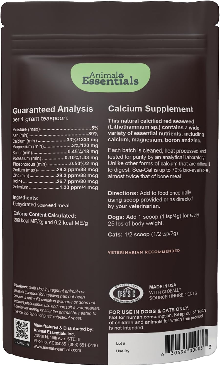 Sea-Cal Pure Seaweed Calcium Powder for Dogs & Cats with Magnesium - 340 g