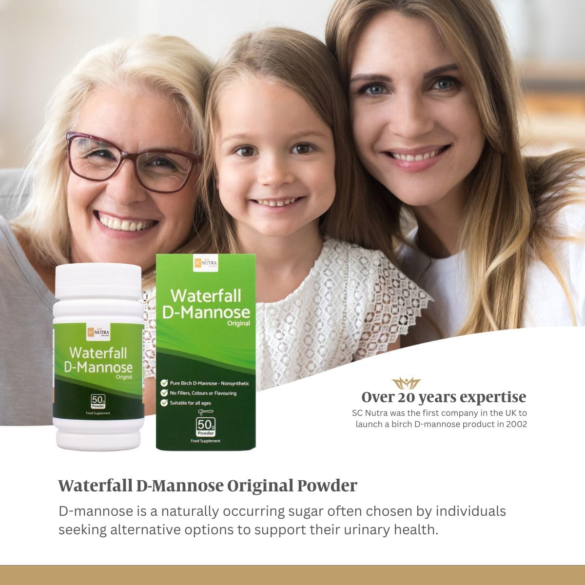 Waterfall D-Mannose Powder - 100% Pure D-Mannose from Birch - 50 g