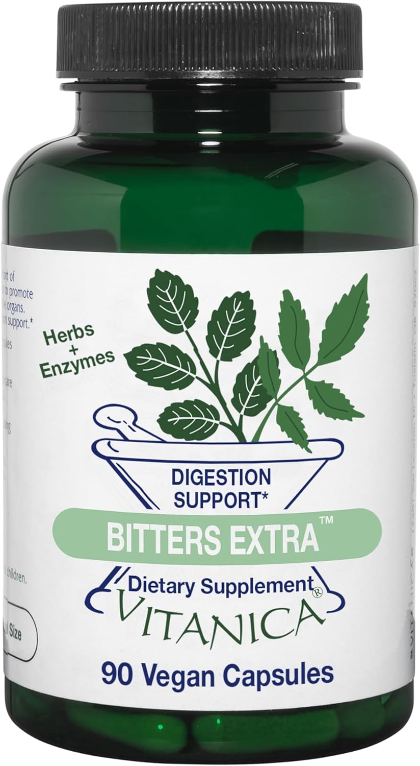 Vitanica Bitters Extra - Digestive Support Supplement with Dandelion Root & Plant-Based Enzymes (30 Capsules)