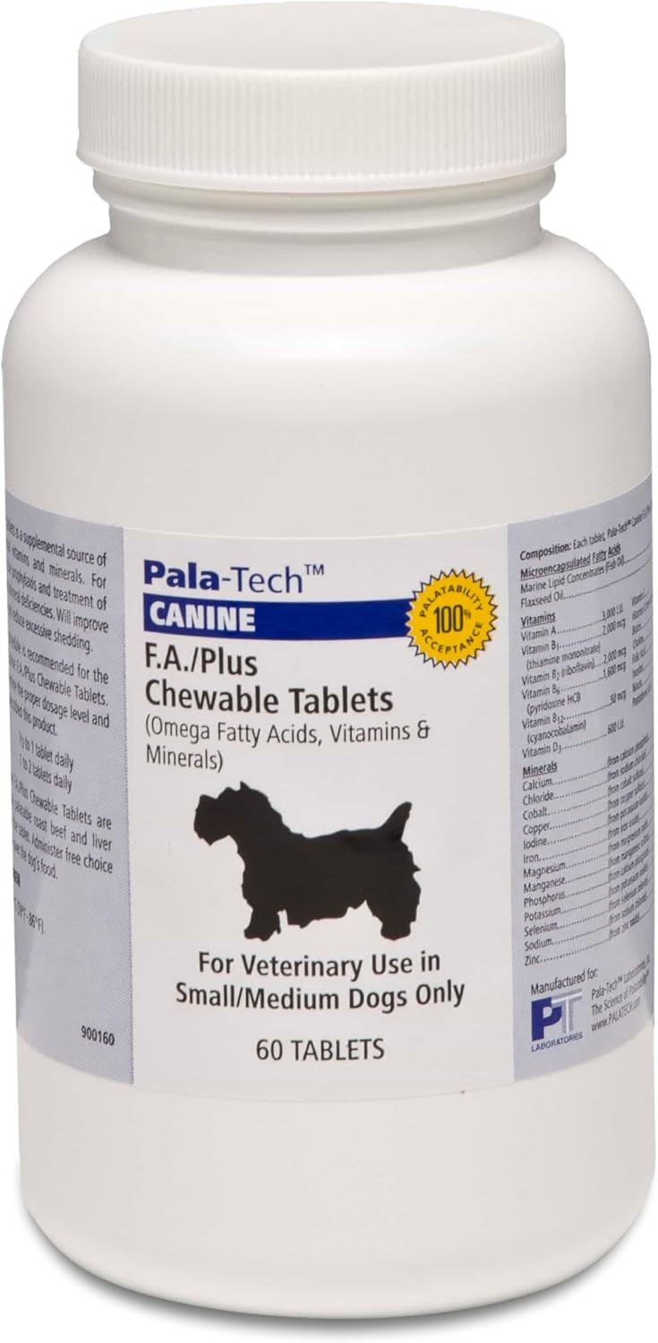 Pala-Tech FA Plus Chew Tabs for Small Dogs - Omega-3 & 6 for Skin and Coat - 60 Chewable Tablets, Roast Beef Flavour