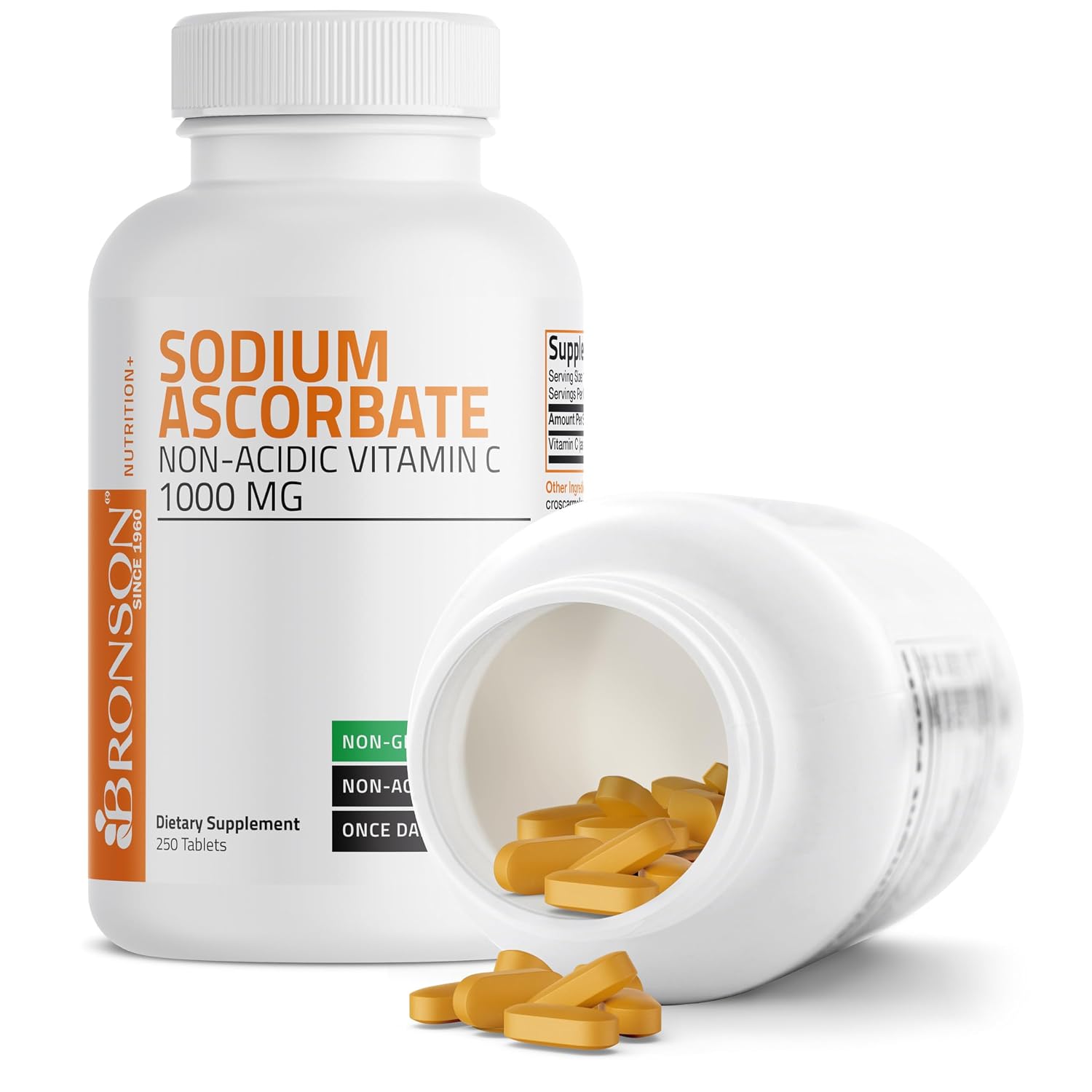 Bronson Sodium Ascorbate Non-Acidic Vitamin C 1000 mg Tablets, 250 Count