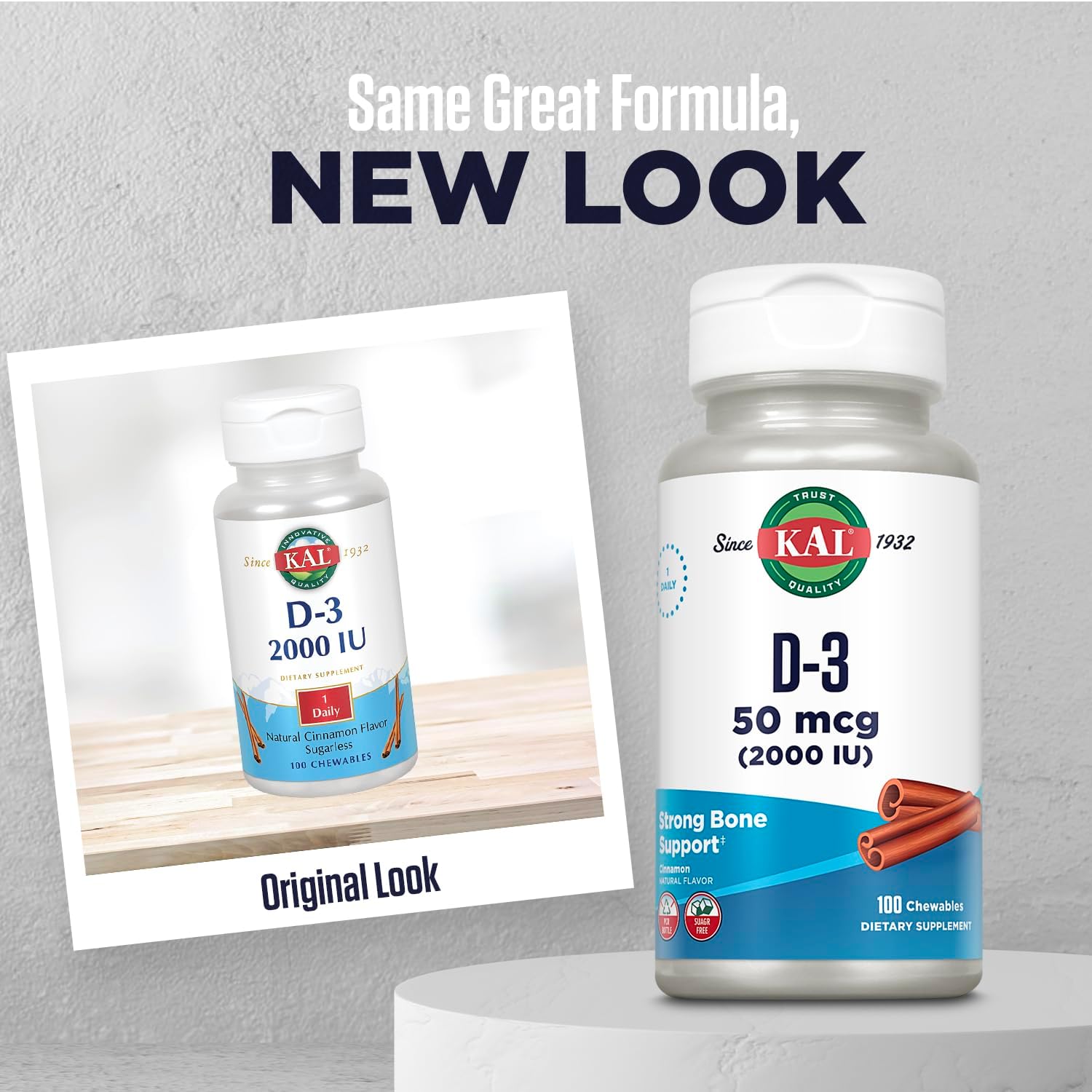 KAL Vitamin D3 Chewables - 2000 IU (50 mcg) - Sugar Free Natural Cinnamon Flavour - 100 Chewables