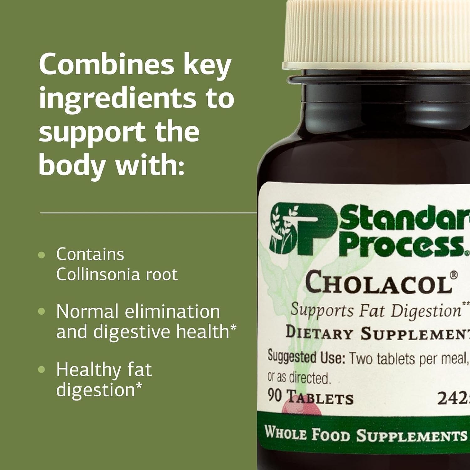 Standard Process Cholacol - Gallbladder Support Supplement - Fat Digestion & Bile Support - Gluten-Free, Dairy-Free, Soy-Free - 90 Tablets