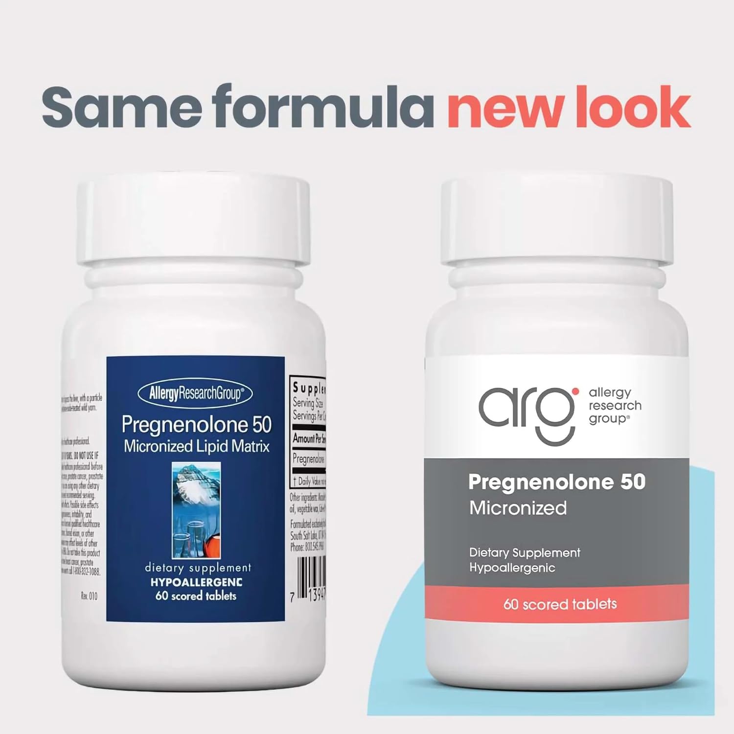 Allergy Research Group ARG Pregnenolone 50 mg - Micronized Hormone Precursor - Hypoallergenic - 60 Scored Tablets