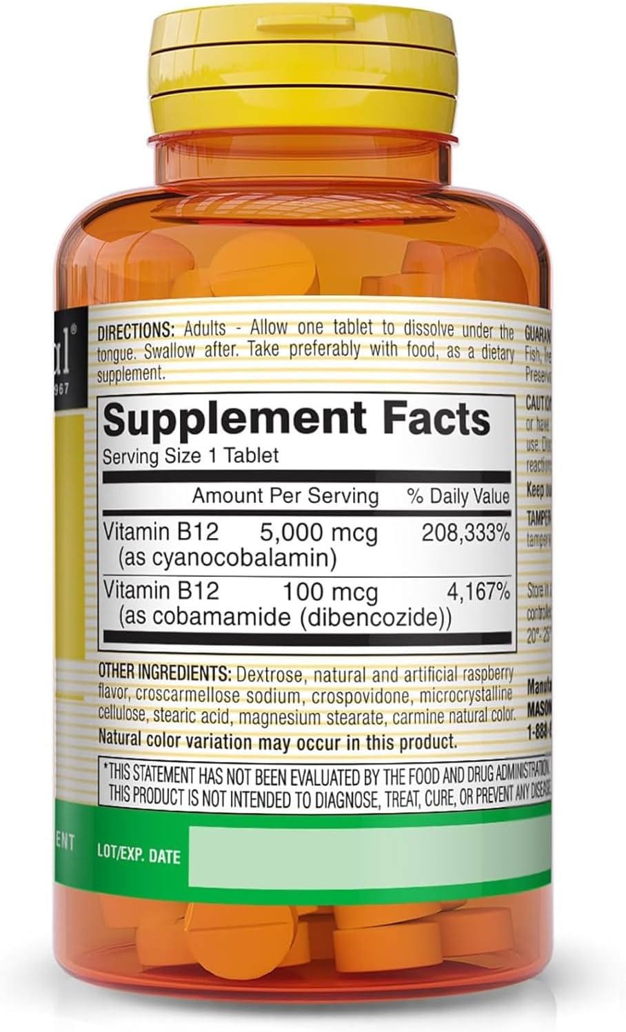 Mason Natural B12 5000 mcg Sublingual Tablets (2 Pack)