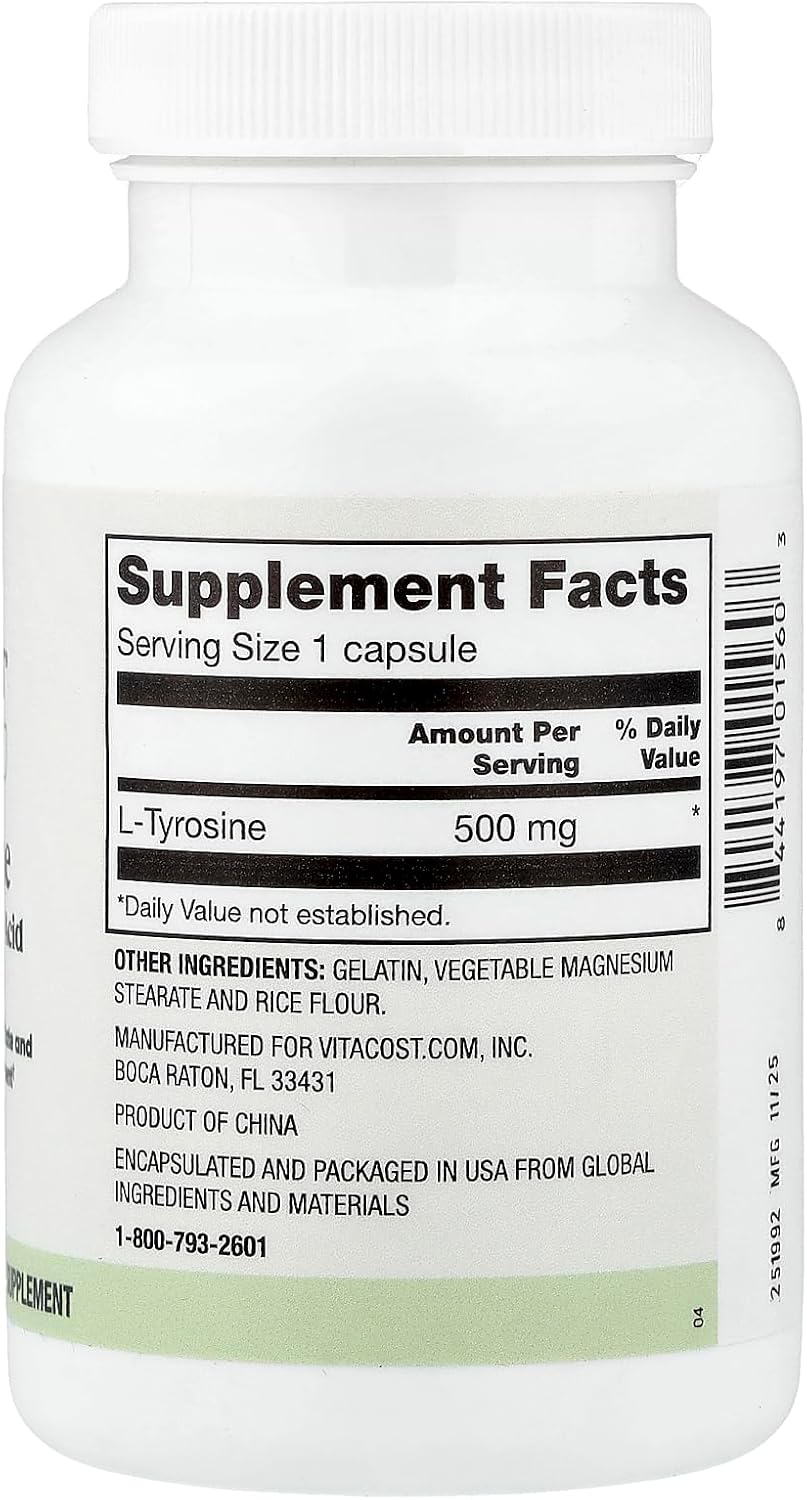 Vitacost Everyday L-Tyrosine 500 mg, 100 Capsules