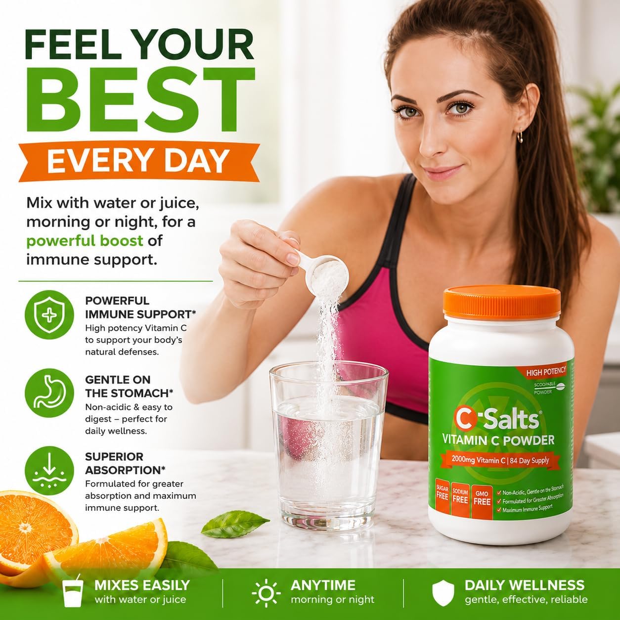 C-Salts Buffered Vitamin C Powder – Stomach-Friendly Ascorbic Acid – 4000 mg per Serving – 272 Servings – Vegan, Non-GMO, Sugar-Free