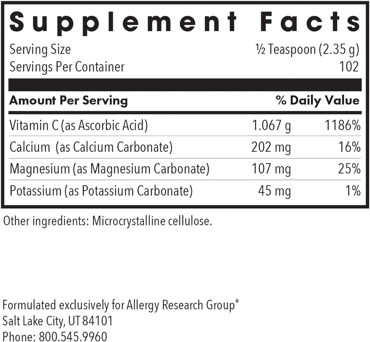 ARG Buffered Vitamin C Powder – Buffered Vitamin C for Antioxidant & Immune Support – Ascorbic Acid with Calcium, Magnesium & Potassium – Non-GMO & Gluten-Free – 102 Servings – 8.5 oz - görsel 3