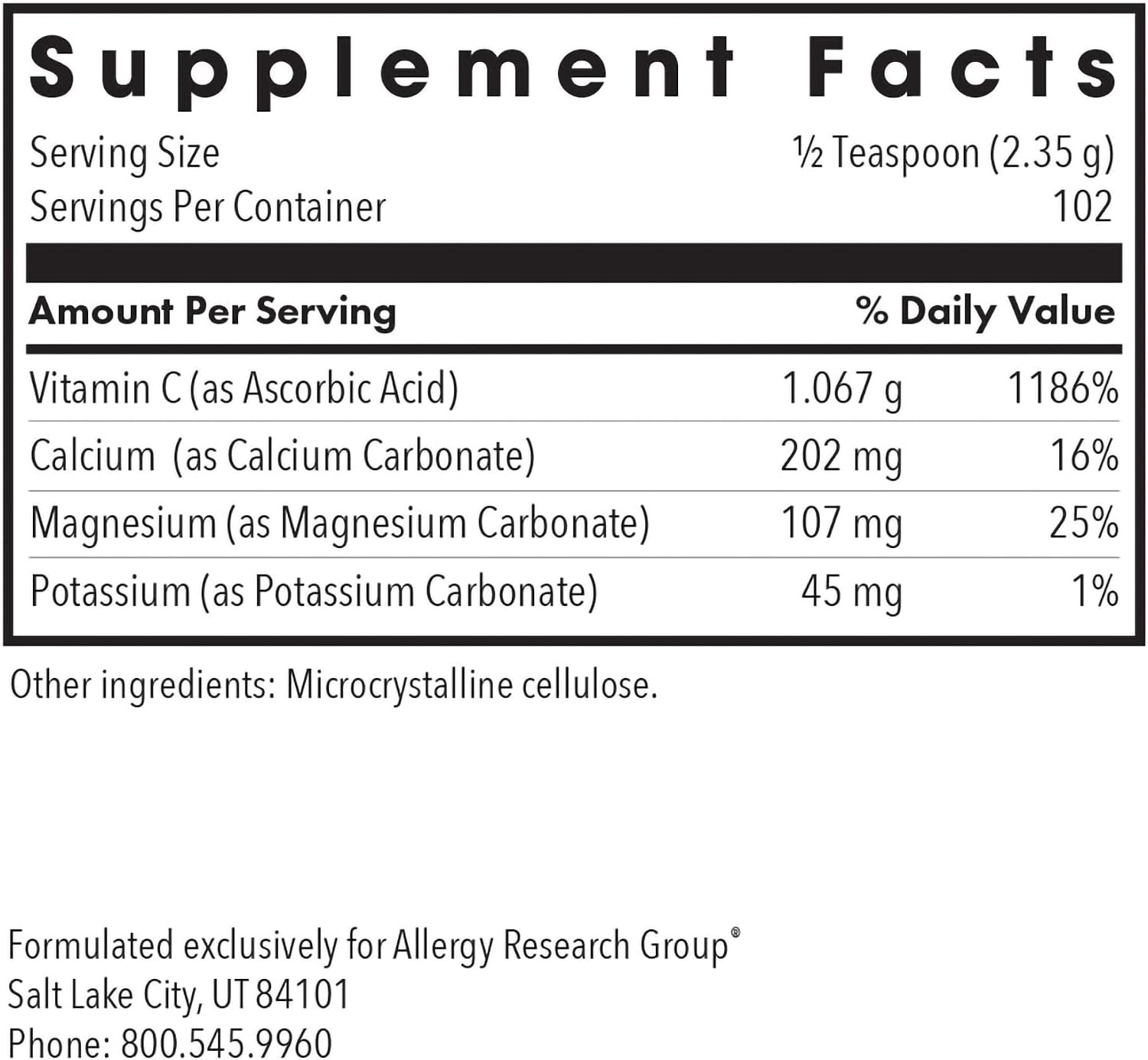 ARG Buffered Vitamin C Powder – Buffered Vitamin C for Antioxidant & Immune Support – Ascorbic Acid with Calcium, Magnesium & Potassium – Non-GMO & Gluten-Free – 102 Servings – 8.5 oz - görsel 3