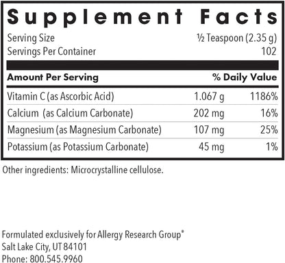 ARG Buffered Vitamin C Powder – Buffered Vitamin C for Antioxidant & Immune Support – Ascorbic Acid with Calcium, Magnesium & Potassium – Non-GMO & Gluten-Free – 102 Servings – 8.5 oz