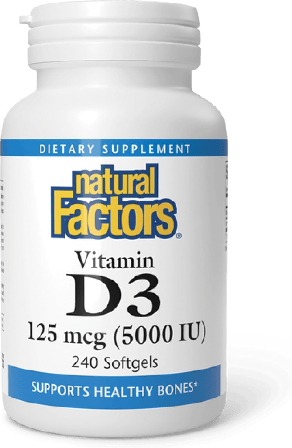 Natural Factors - Vitamin D3 5000 IU, Supports Healthy Bones, 120 Soft Gels