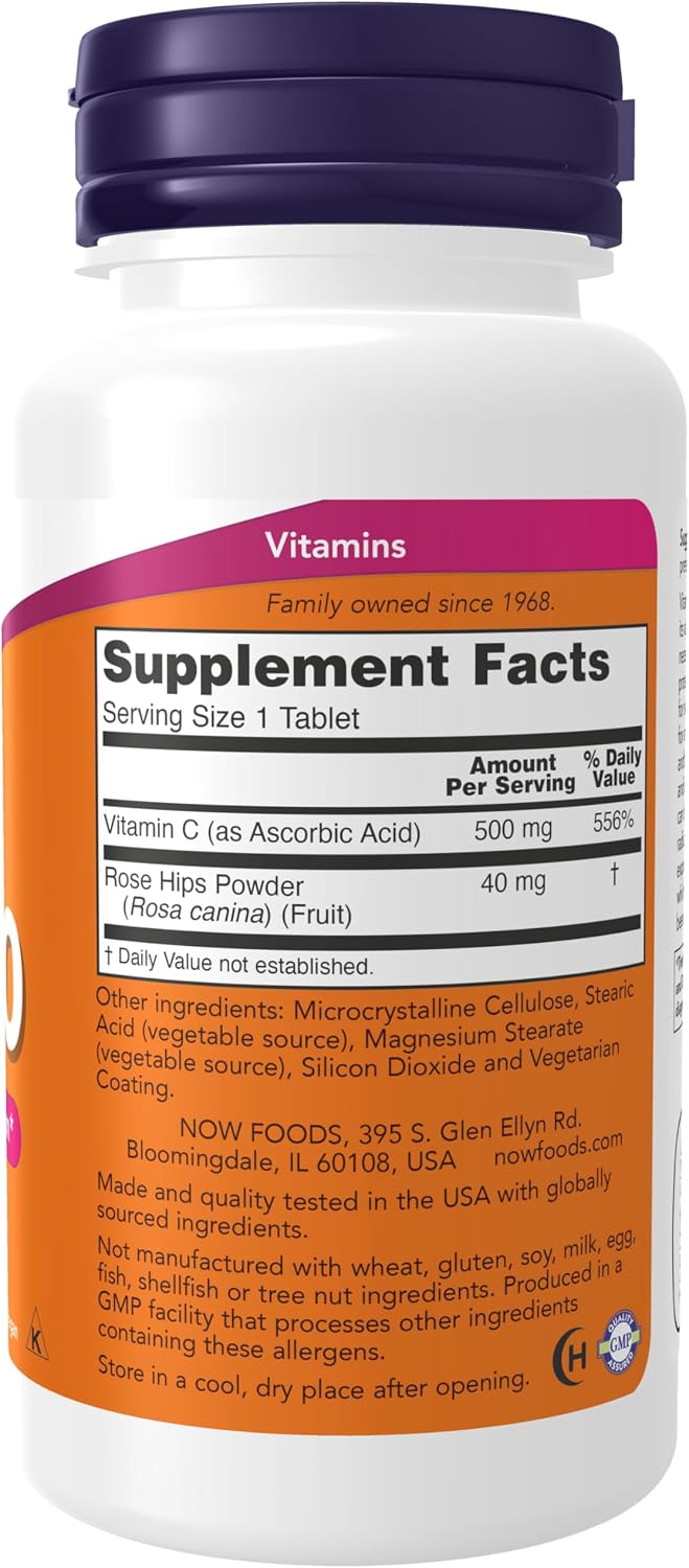 NOW Foods Vitamin C-500 with Rose Hips – 100 Tablets