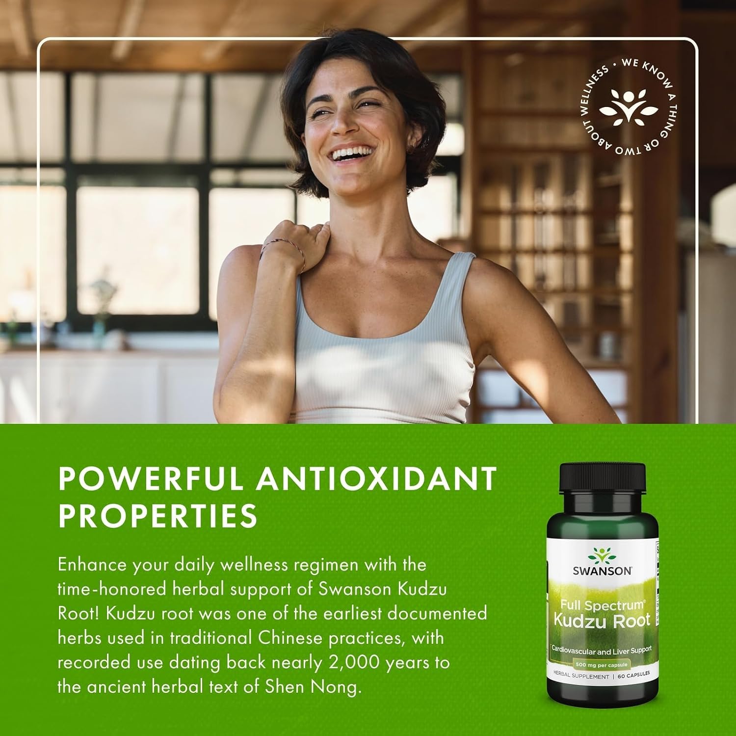 Swanson Full Spectrum Kudzu Root - Herbal Supplement Supporting Heart Health & Liver Health - May Support Healthy Blood Pressure & Cholesterol Levels - (60 Capsules, 500mg Each)