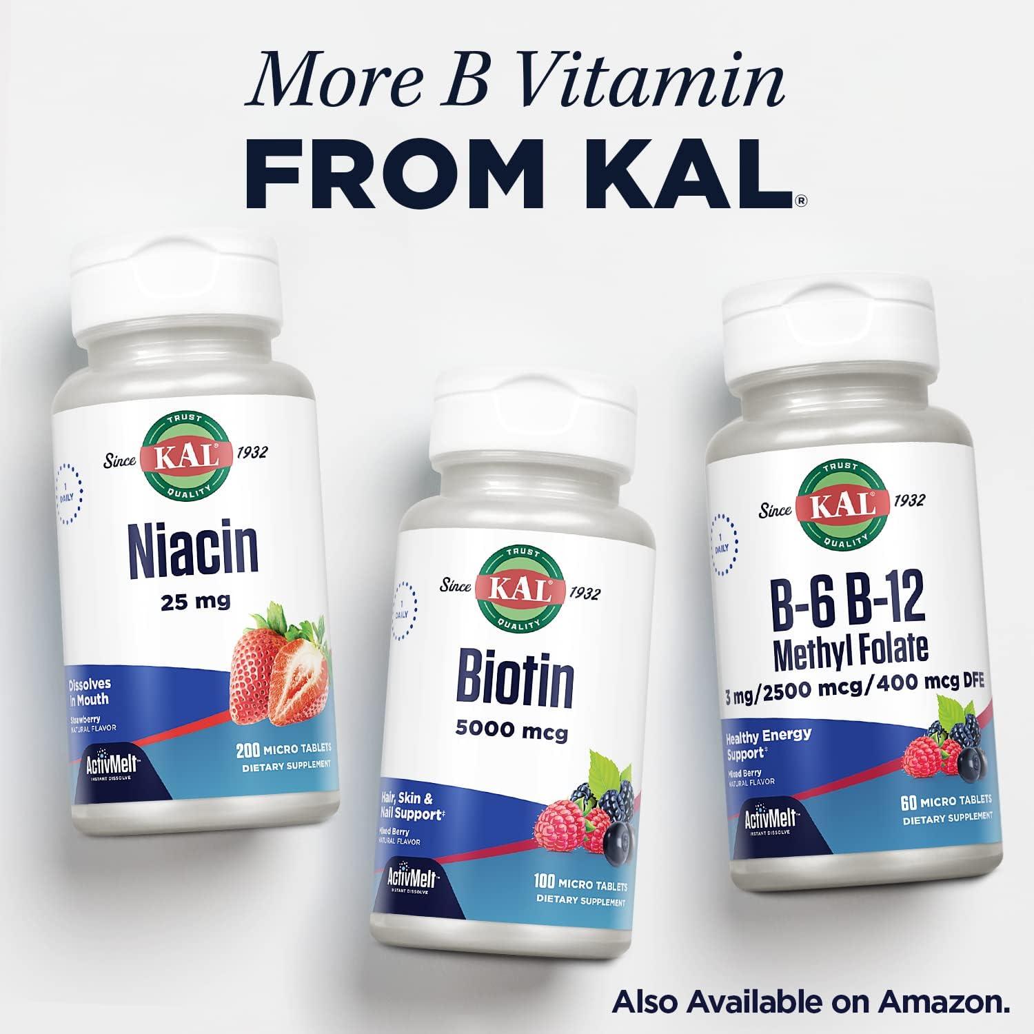 KAL Vitamin B12 Methylcobalamin 5000mcg – Fast Dissolve ActivMelts, Natural Raspberry Flavour, 90 Micro Tabs