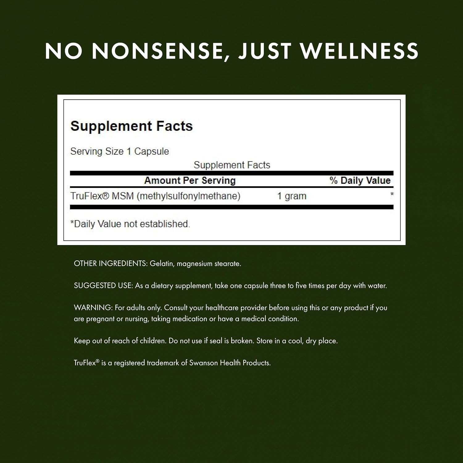 Swanson MSM 1000 mg Capsules - Joint Health & Connective Tissue Support (240 Capsules)