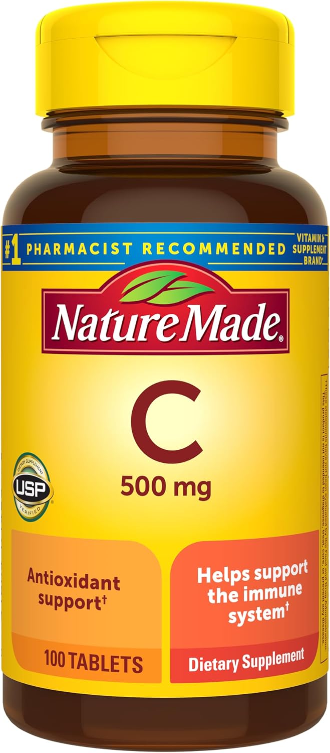 Nature Made Vitamin C 500 mg Chewable Tablets, Orange Flavour – Pack of 4 (240 Tablets)