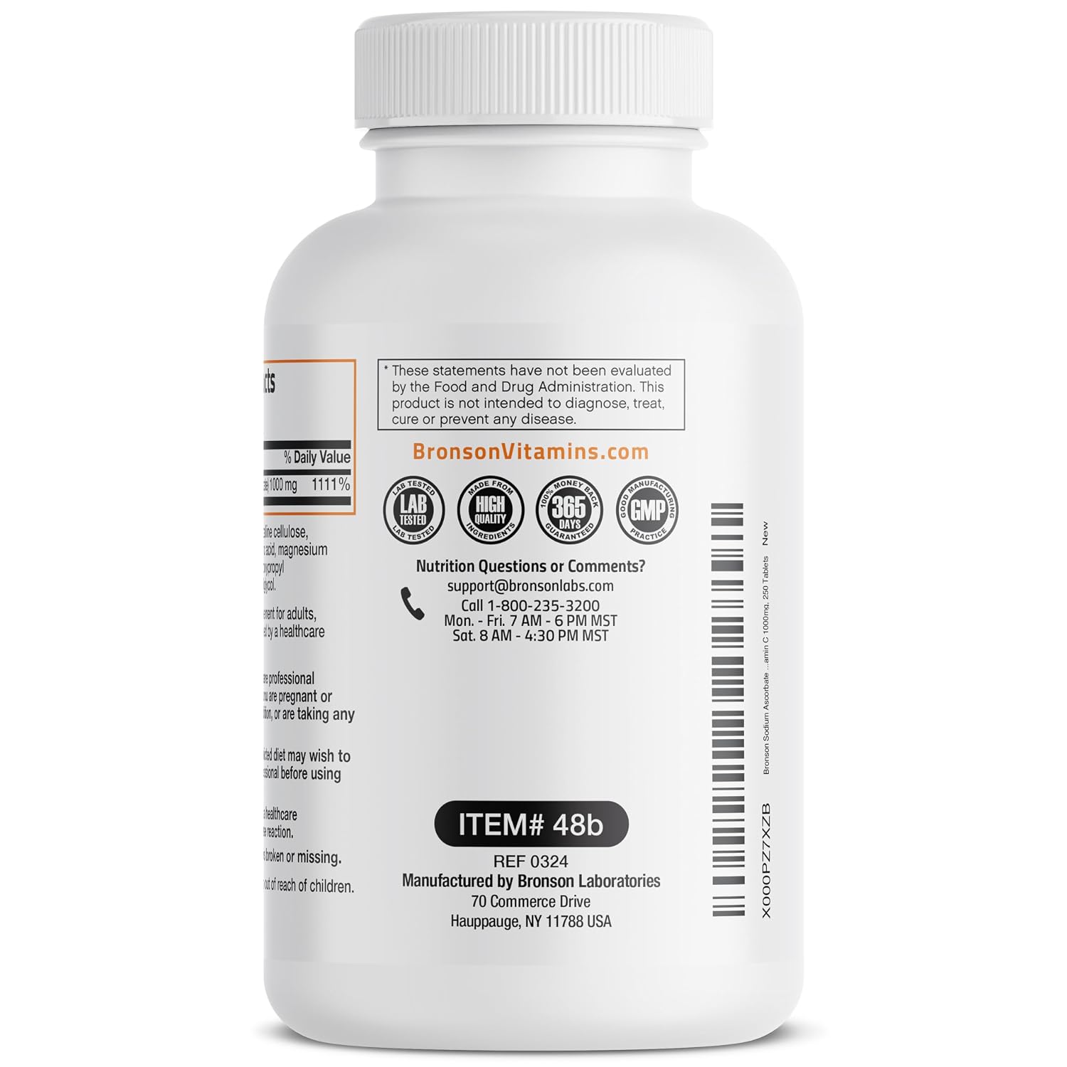 Bronson Sodium Ascorbate Non-Acidic Vitamin C 1000 mg Tablets, 250 Count
