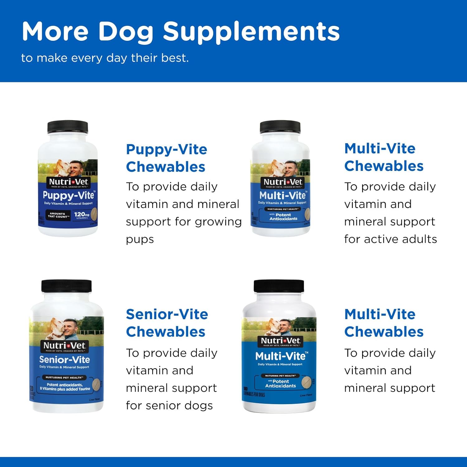 Nutri-Vet Adult-Vite Plus Dog Multivitamin Soft Chews, Daily Dog Supplement with Vitamins Minerals and Antioxidants, Supports Skin, Immune, Joint, and Gut Health, Tasty Chicken Flavour, 70 Count