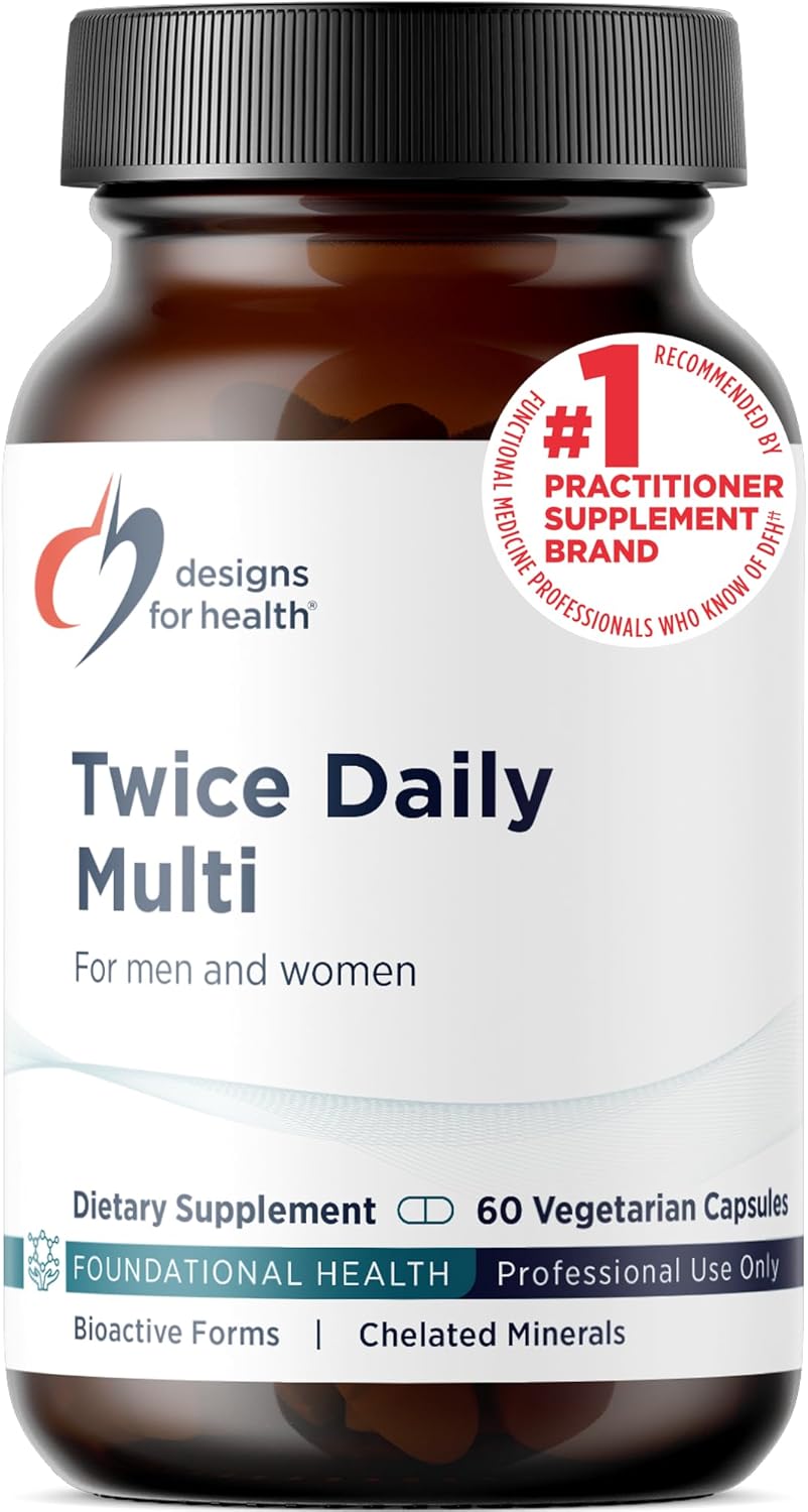 Designs for Health Methylated Multivitamin - Twice Daily Supplement with Methylated B12 and Folate, Without Iron (60 Capsules)