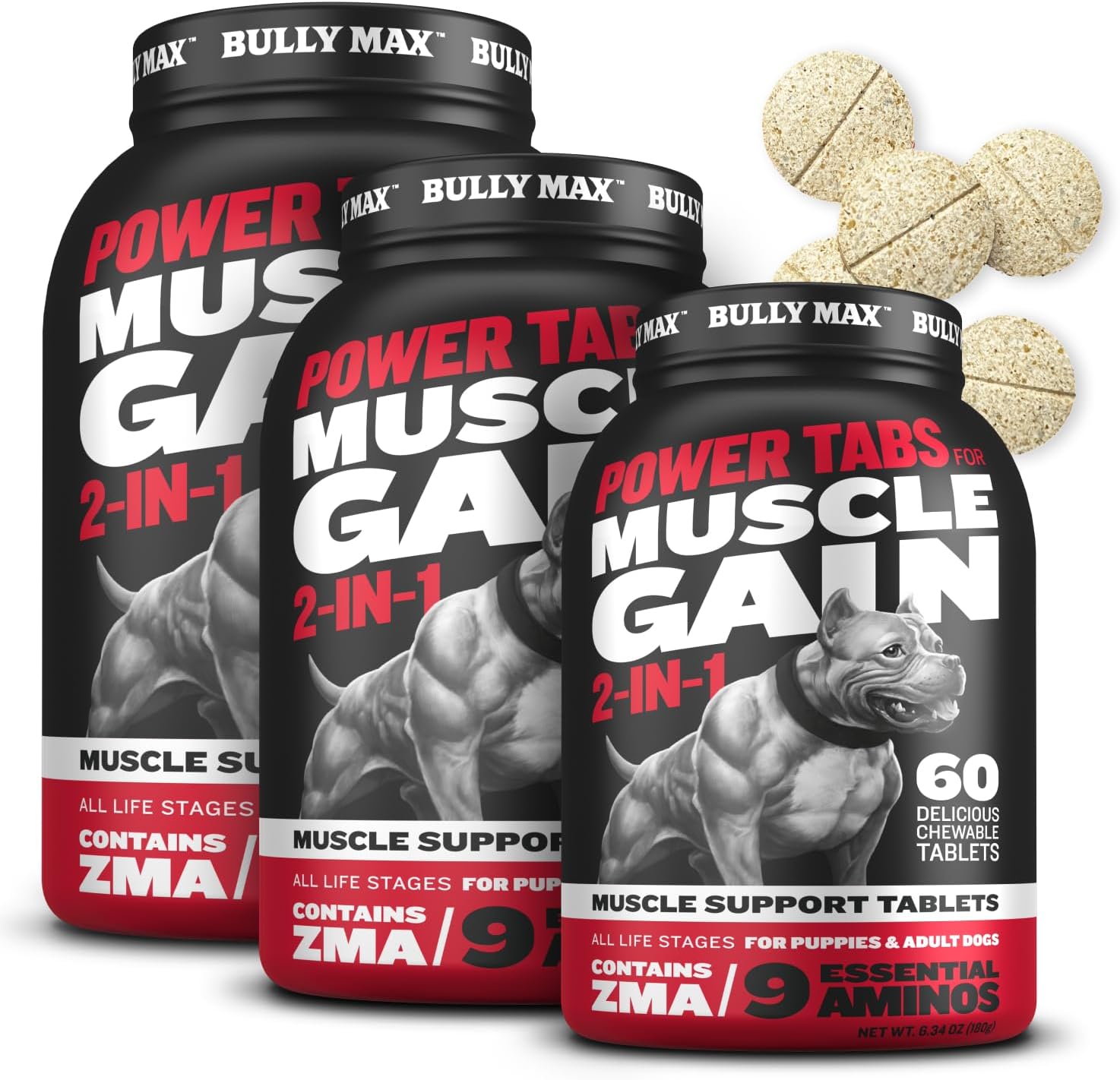 Bully Max 2-in-1 Muscle Builder Chewable Tablets for Dogs - Multivitamin with ZMA